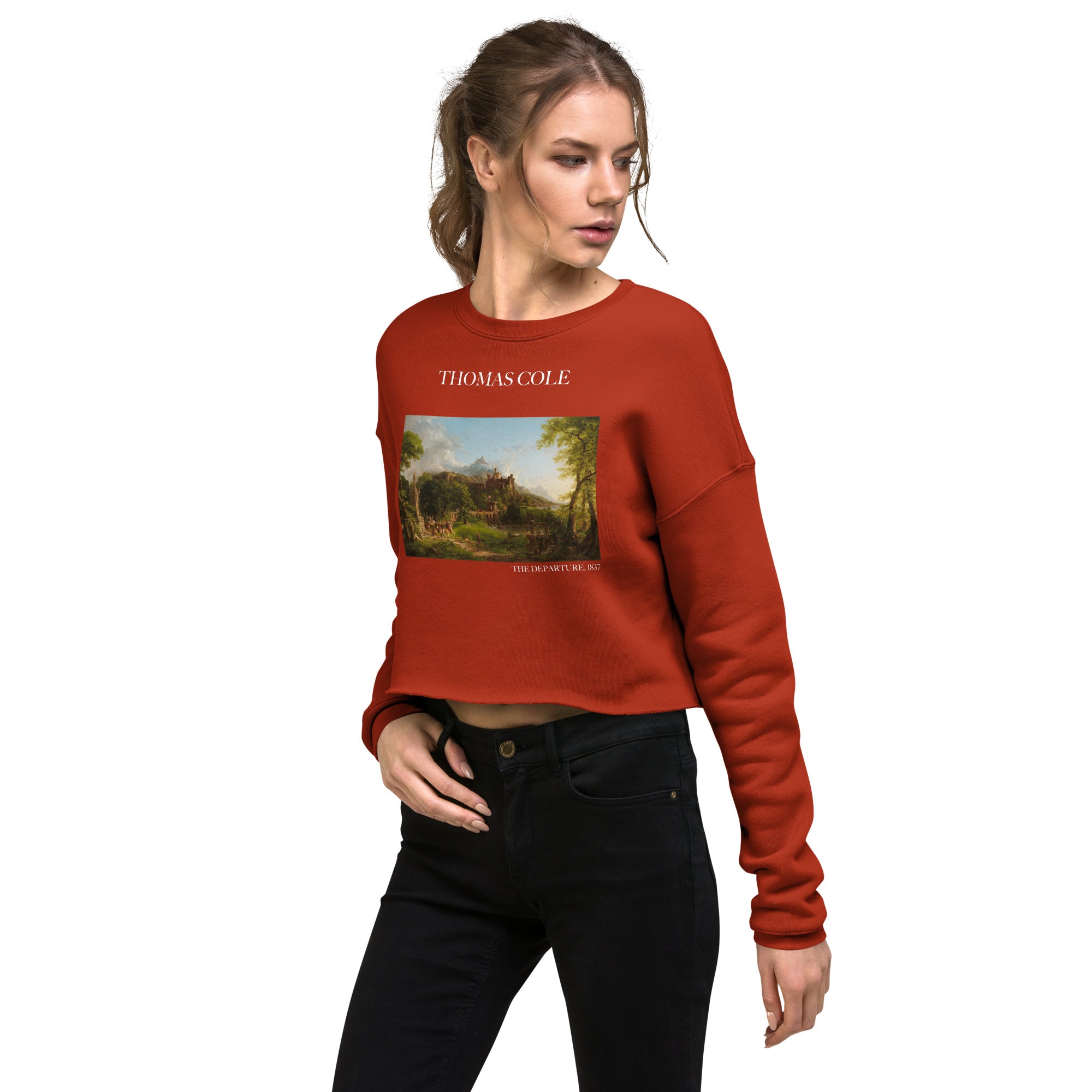 Thomas Cole 'The Departure' Famous Painting Cropped Sweatshirt | Premium Art Cropped Sweatshirt