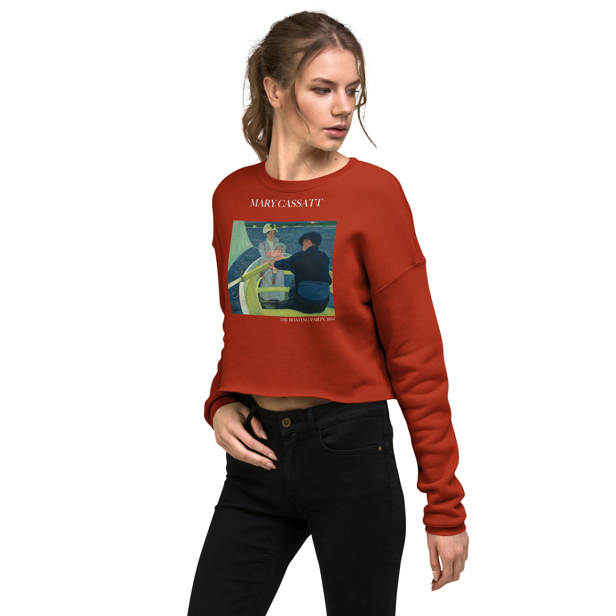 Kurzes Sweatshirt mit berühmtem Gemälde „The Boating Party“ von Mary Cassatt | Kurzes Sweatshirt mit Premium-Kunstmotiv