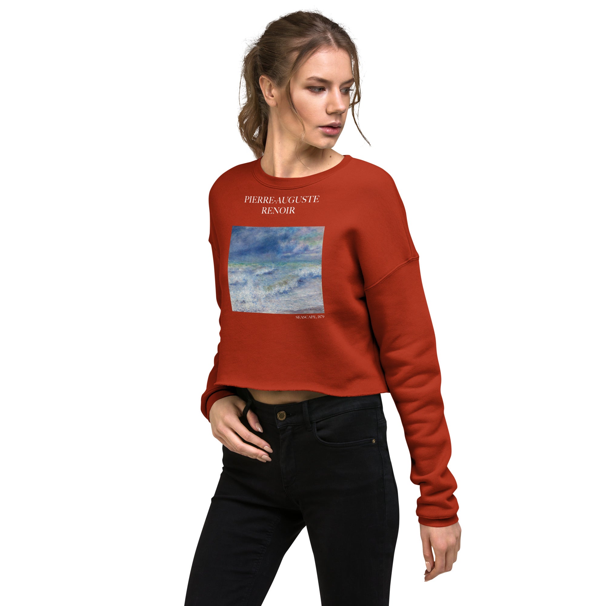 Pierre-Auguste Renoir 'Seascape' Famous Painting Cropped Sweatshirt | Premium Art Cropped Sweatshirt