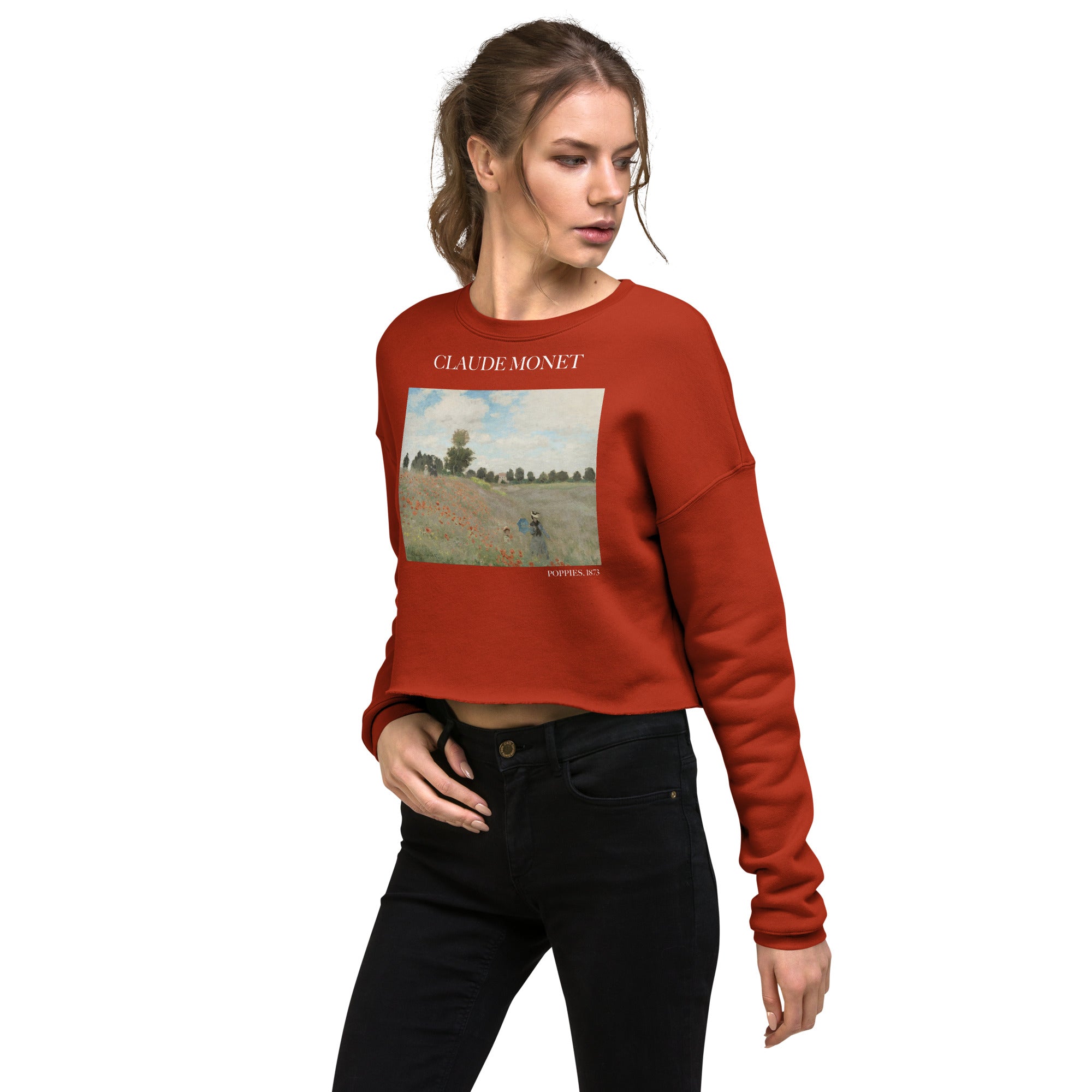 Claude Monet 'Poppies' Famous Painting Cropped Sweatshirt | Premium Art Cropped Sweatshirt