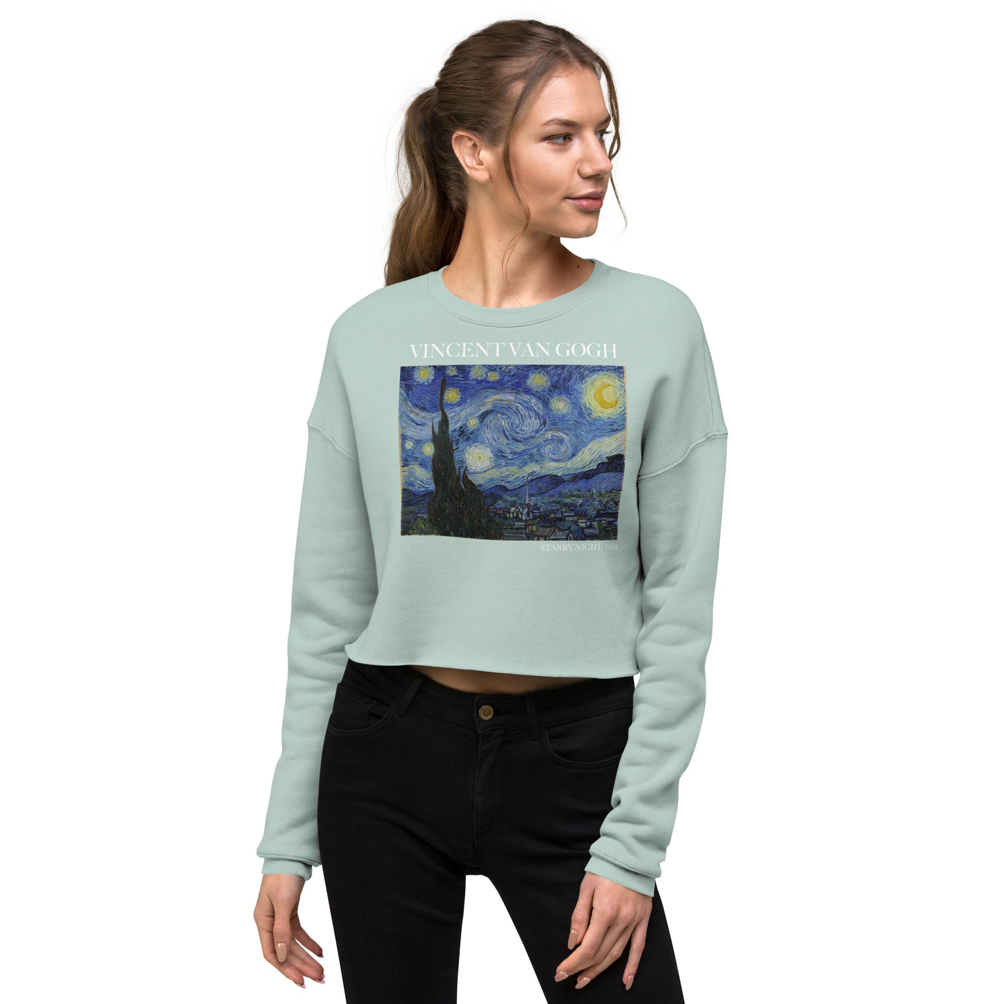 Kurzes Sweatshirt „Sternennacht“ von Vincent van Gogh, berühmtes Gemälde | Kurzes Sweatshirt mit Premium-Kunstmotiv