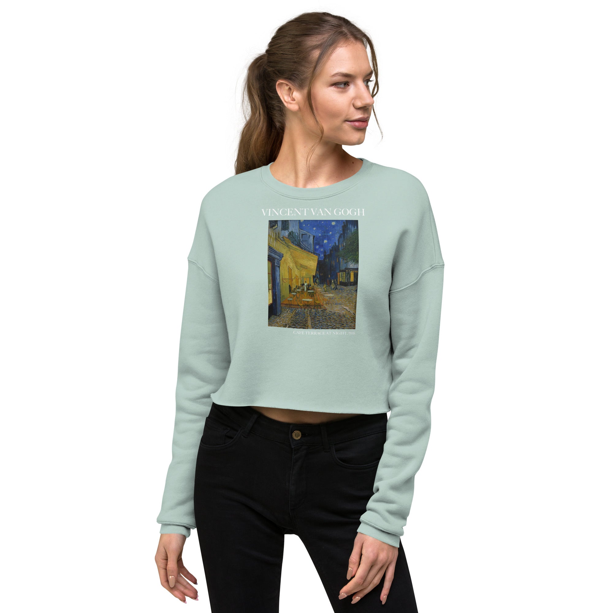 Vincent van Gogh 'Café Terrace at Night' Famous Painting Cropped Sweatshirt | Premium Art Cropped Sweatshirt