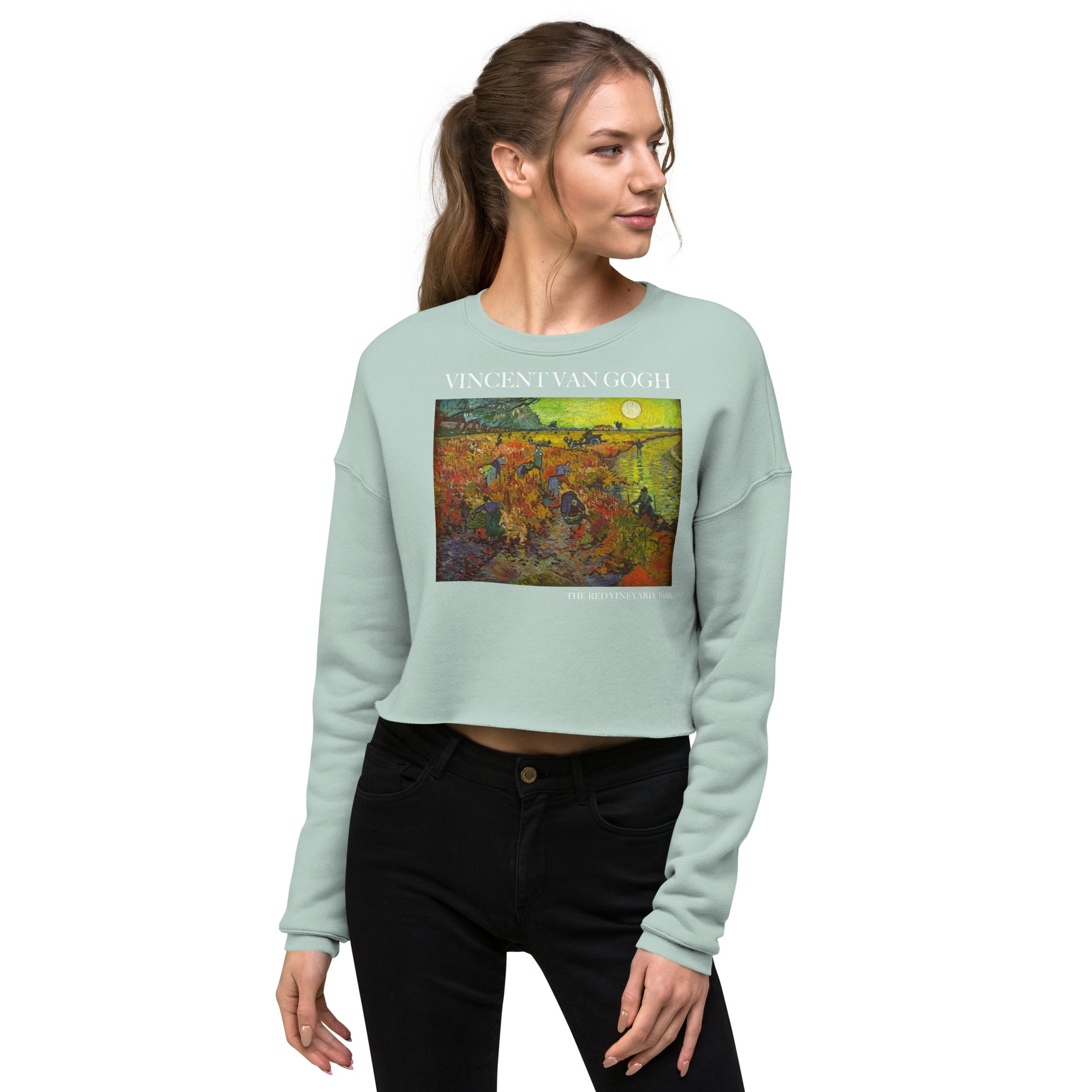 Kurzes Sweatshirt „Der rote Weinberg“ von Vincent van Gogh, berühmtes Gemälde | Kurzes Sweatshirt mit Premium-Kunstmotiv