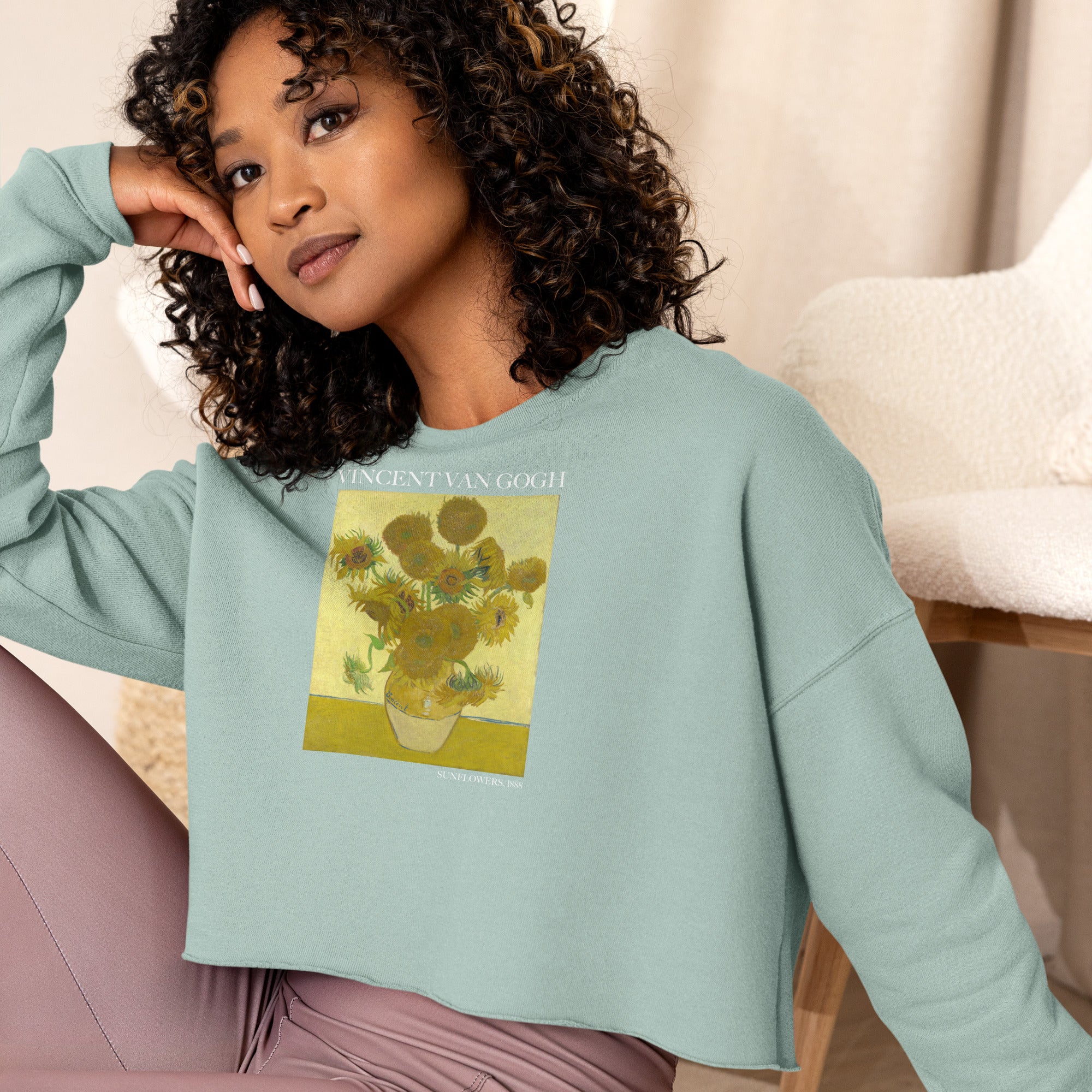 Vincent van Gogh 'Sunflowers' Famous Painting Cropped Sweatshirt | Premium Art Cropped Sweatshirt