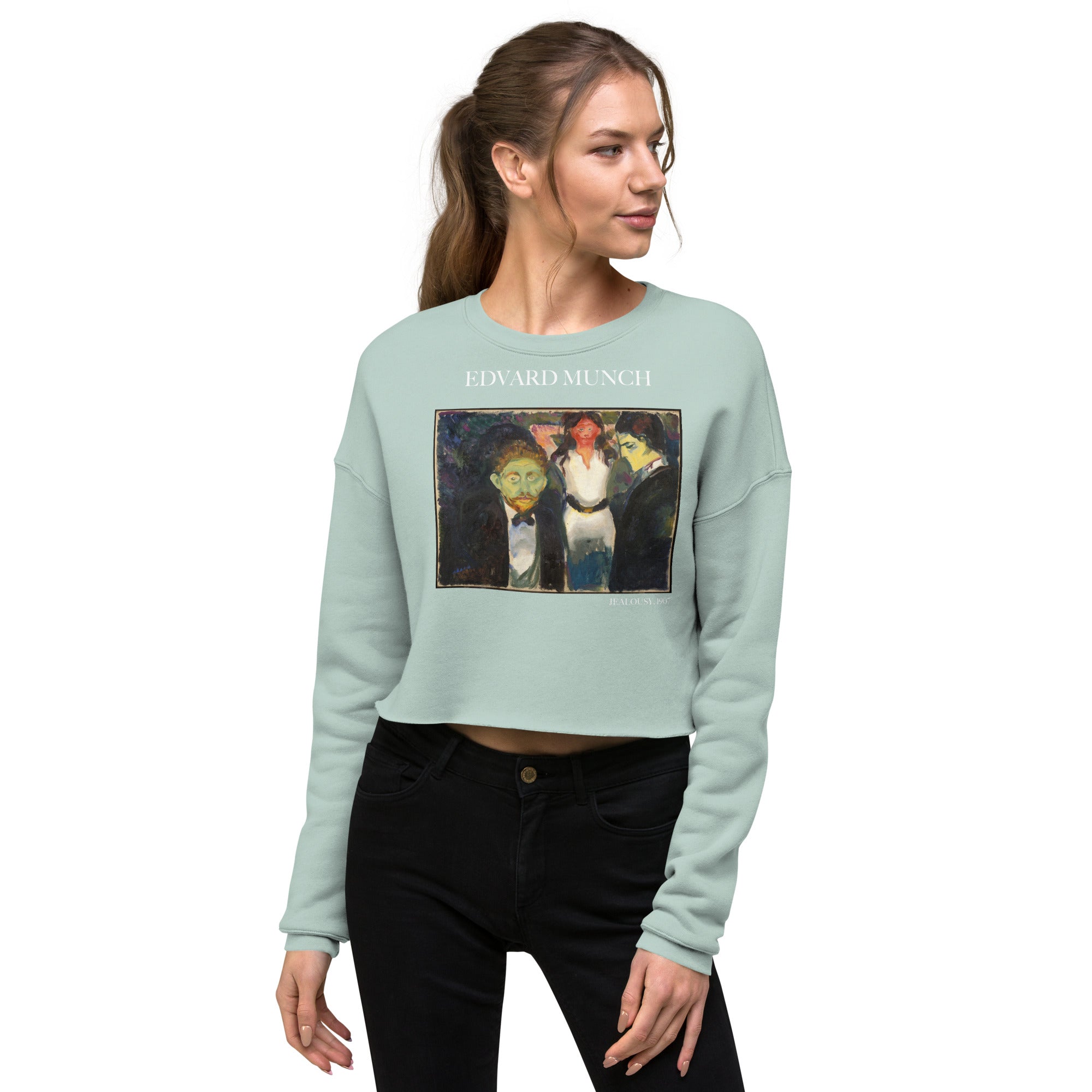 Edvard Munch 'Jealousy' Famous Painting Cropped Sweatshirt | Premium Art Cropped Sweatshirt