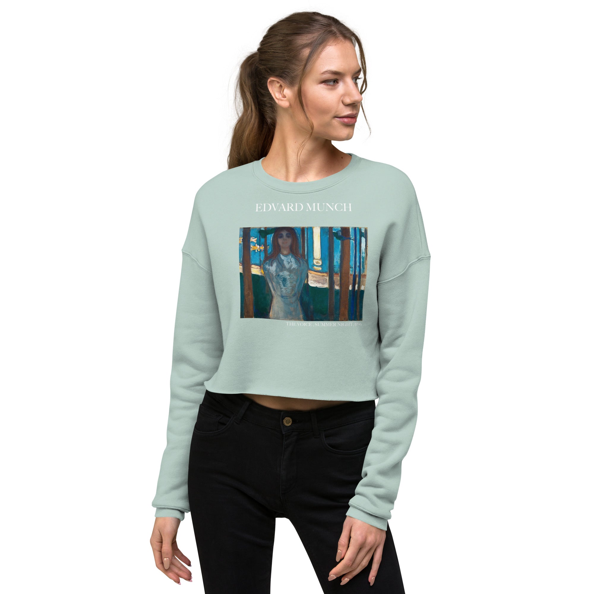 Edvard Munch 'The Voice, Summer Night' Famous Painting Cropped Sweatshirt | Premium Art Cropped Sweatshirt