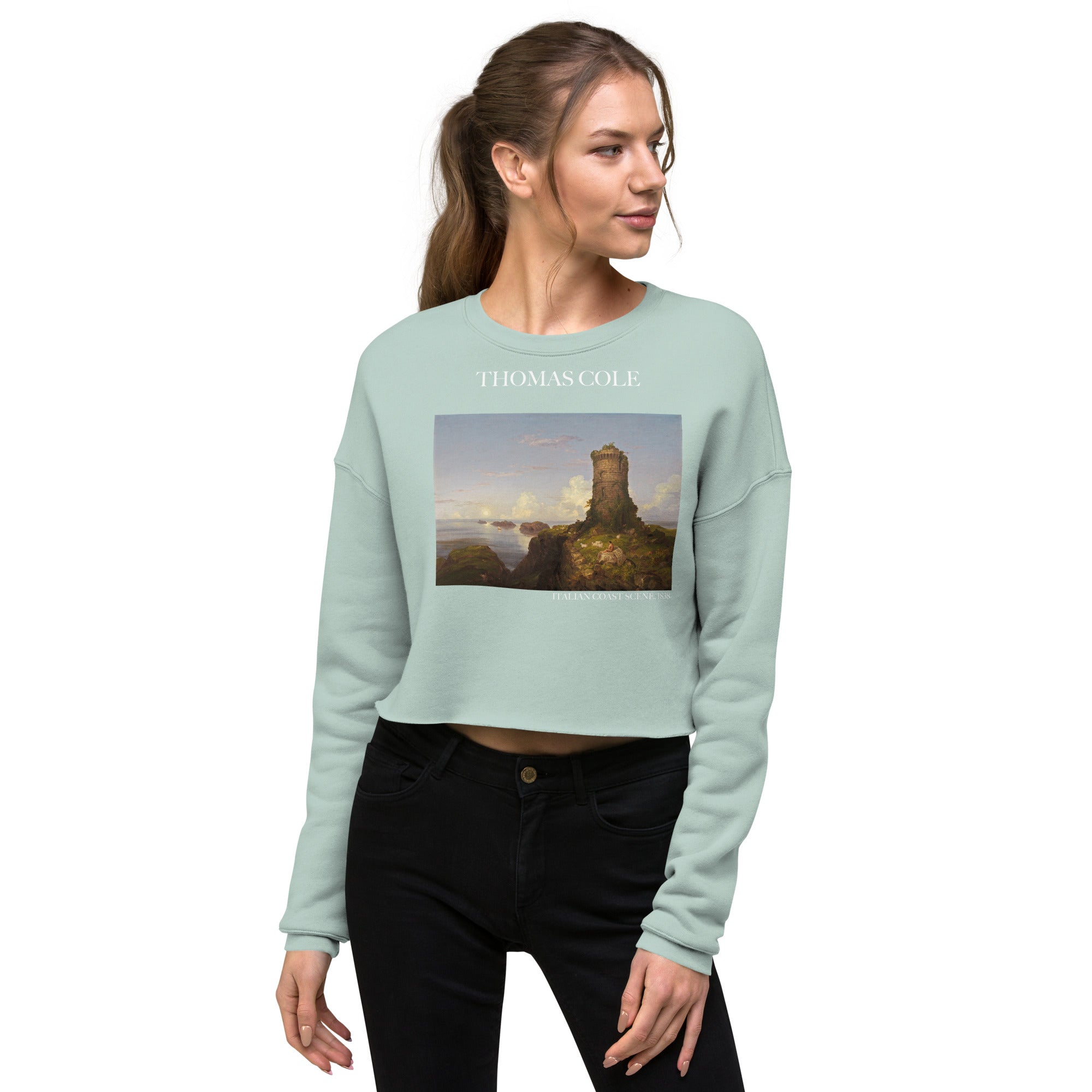 Thomas Cole 'Italian Coast Scene' Famous Painting Cropped Sweatshirt | Premium Art Cropped Sweatshirt