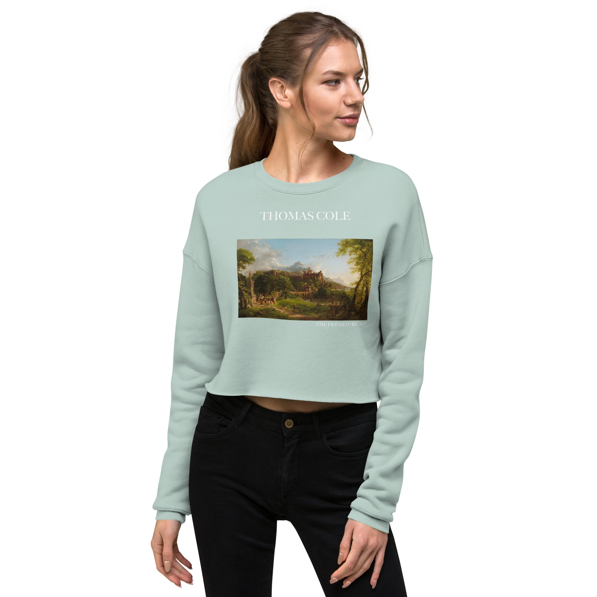 Thomas Cole 'The Departure' Famous Painting Cropped Sweatshirt | Premium Art Cropped Sweatshirt