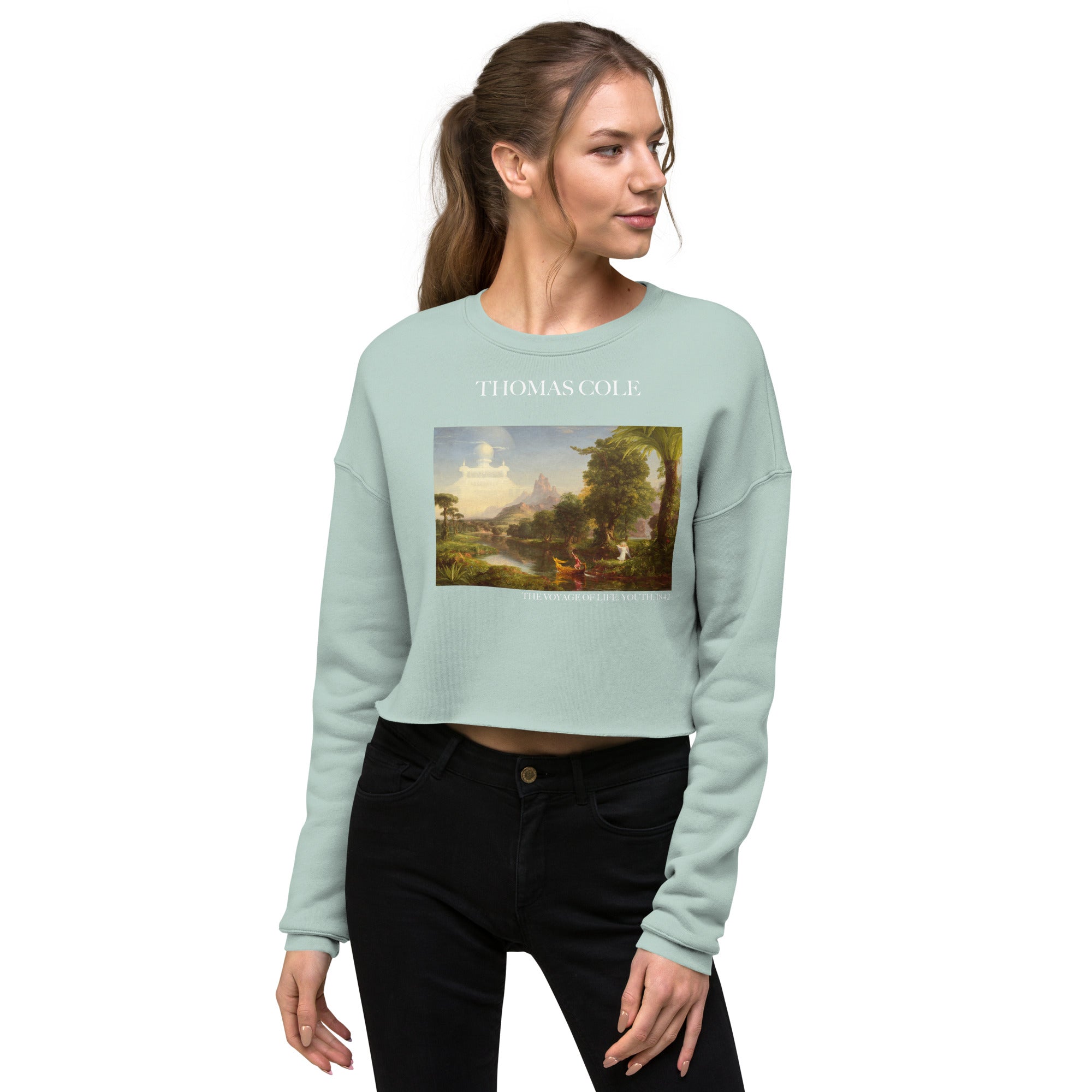 Thomas Cole 'The Voyage of Life: Youth' Famous Painting Cropped Sweatshirt | Premium Art Cropped Sweatshirt