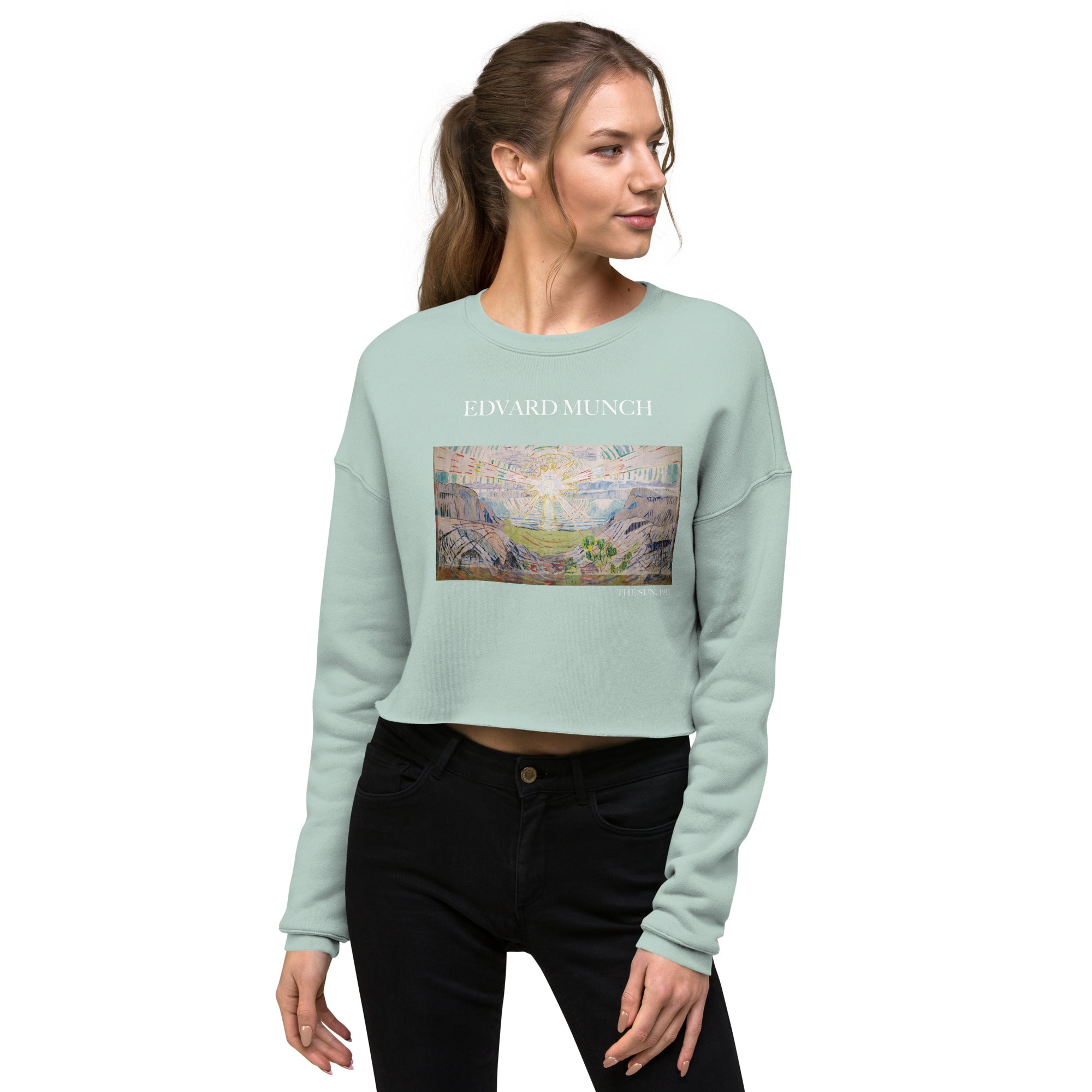 Kurzes Sweatshirt „Die Sonne“ von Edvard Munch, berühmtes Gemälde | Kurzes Sweatshirt „Premium Art“