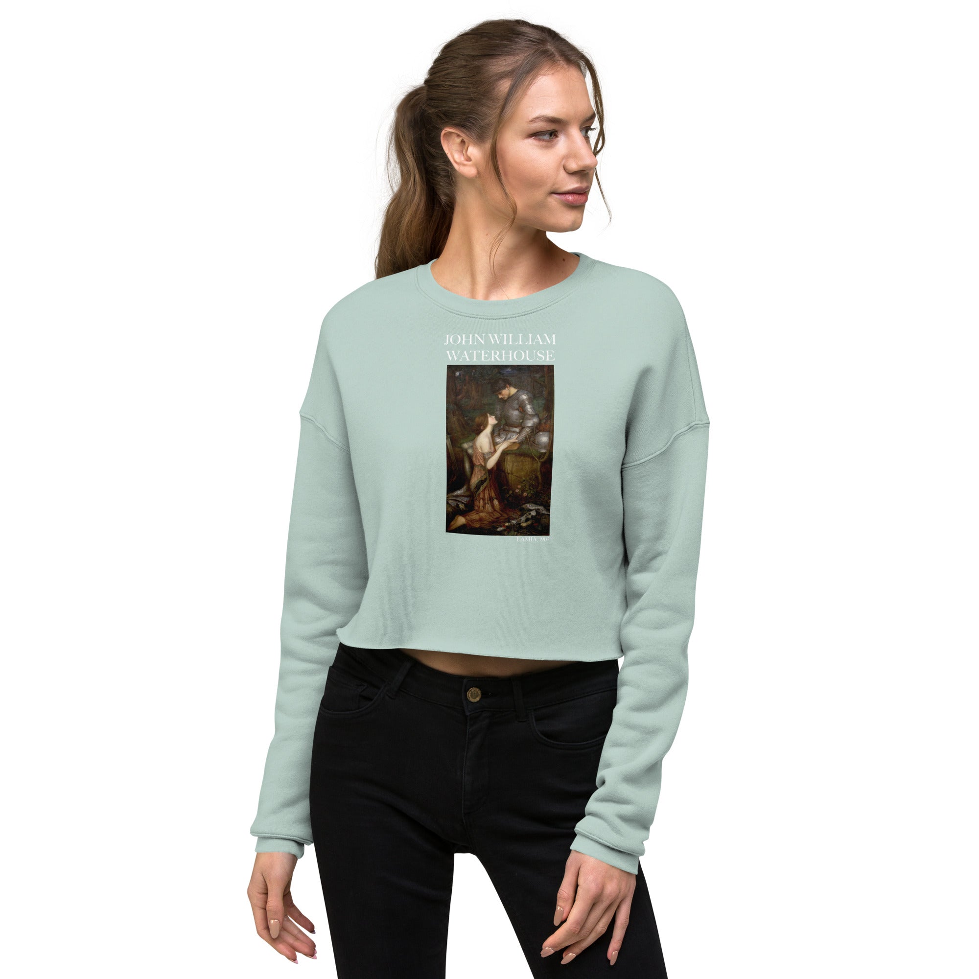 John William Waterhouse 'Lamia' Famous Painting Cropped Sweatshirt | Premium Art Cropped Sweatshirt