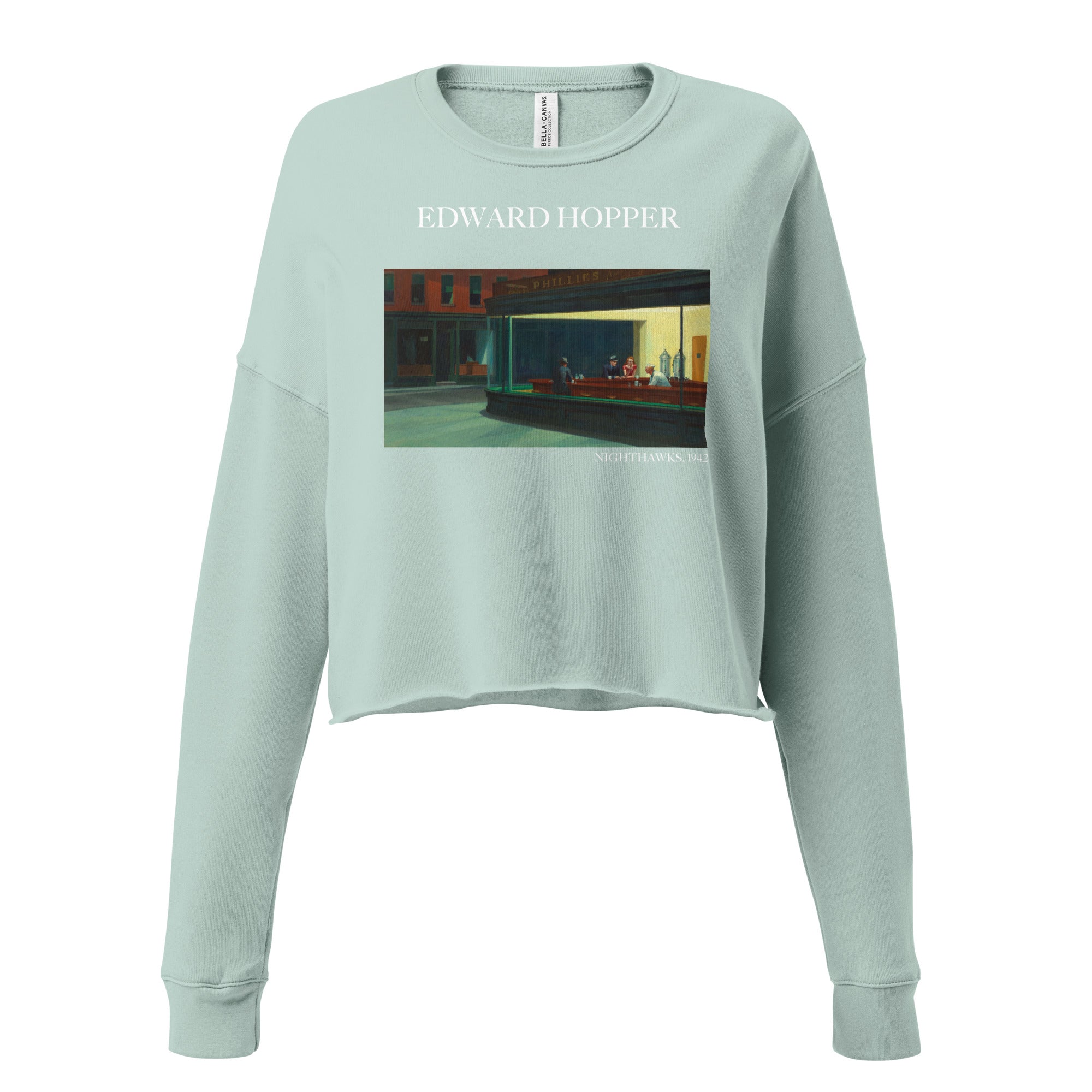 Edward Hopper 'Nighthawks' Famous Painting Cropped Sweatshirt | Premium Art Cropped Sweatshirt