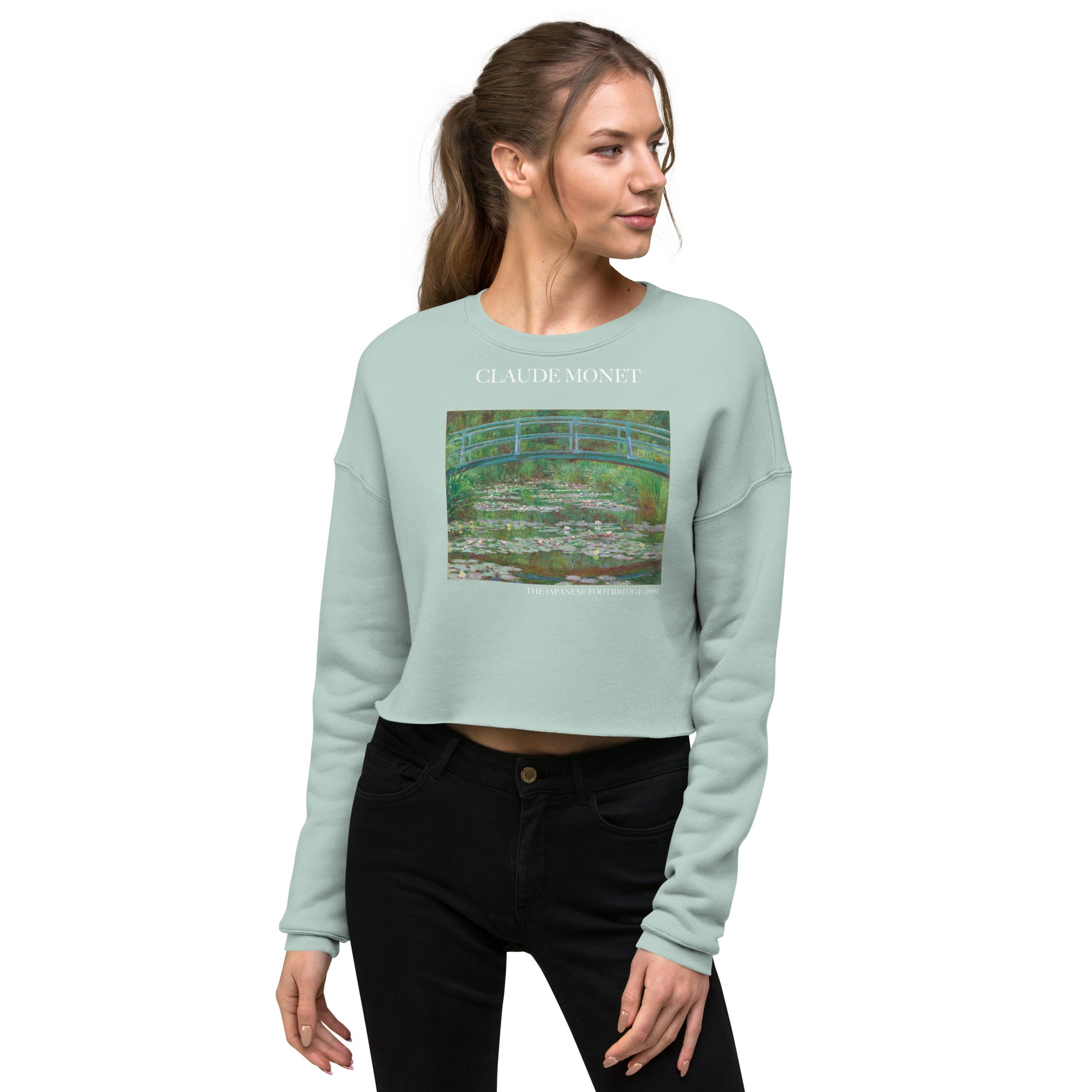 Claude Monet 'The Japanese Footbridge' Famous Painting Cropped Sweatshirt | Premium Art Cropped Sweatshirt