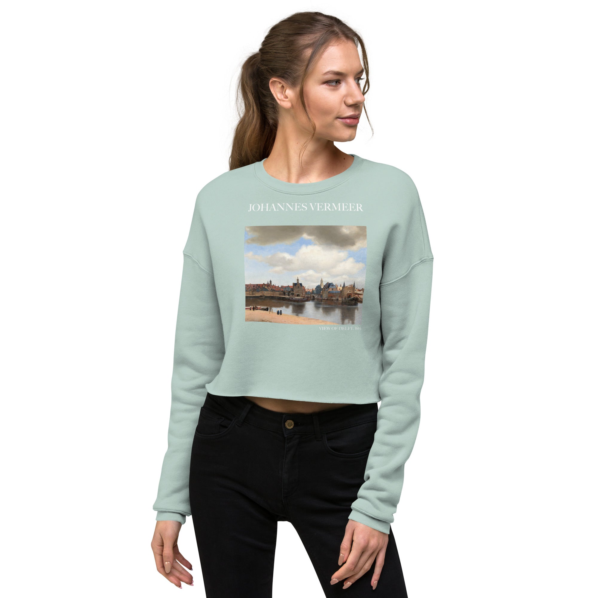 Johannes Vermeer 'View of Delft' Famous Painting Cropped Sweatshirt | Premium Art Cropped Sweatshirt