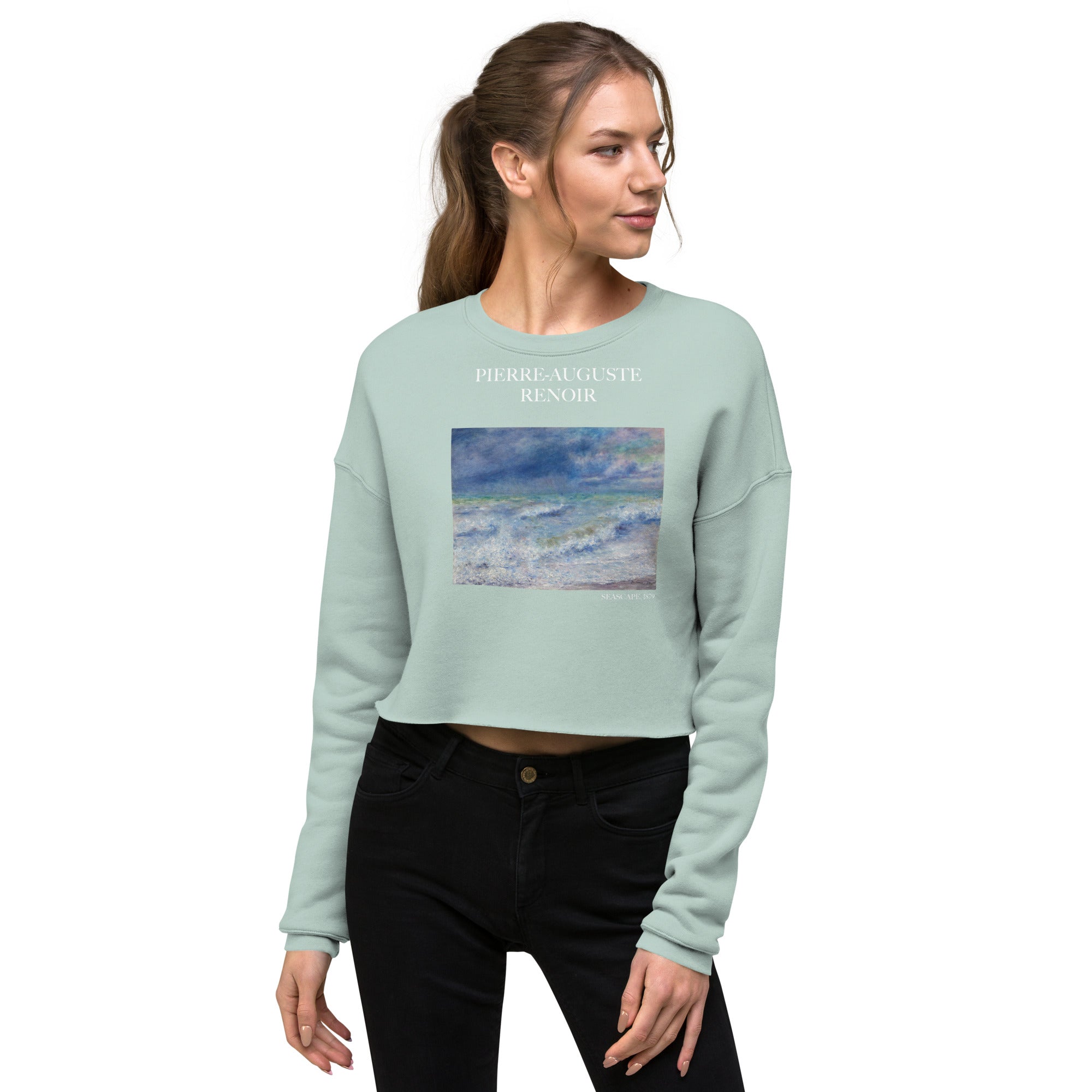 Pierre-Auguste Renoir 'Seascape' Famous Painting Cropped Sweatshirt | Premium Art Cropped Sweatshirt