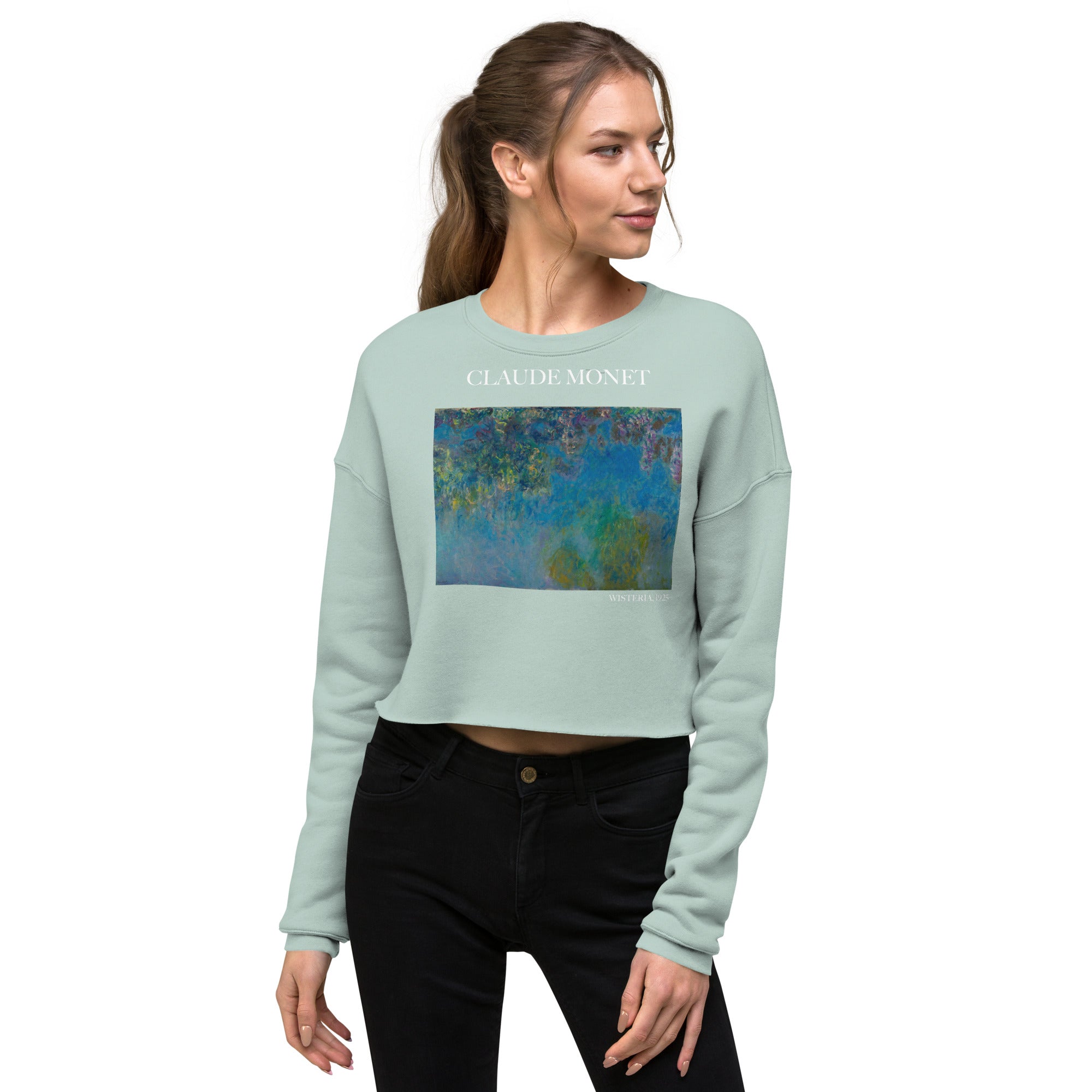 Claude Monet 'Wisteria' Famous Painting Cropped Sweatshirt | Premium Art Cropped Sweatshirt