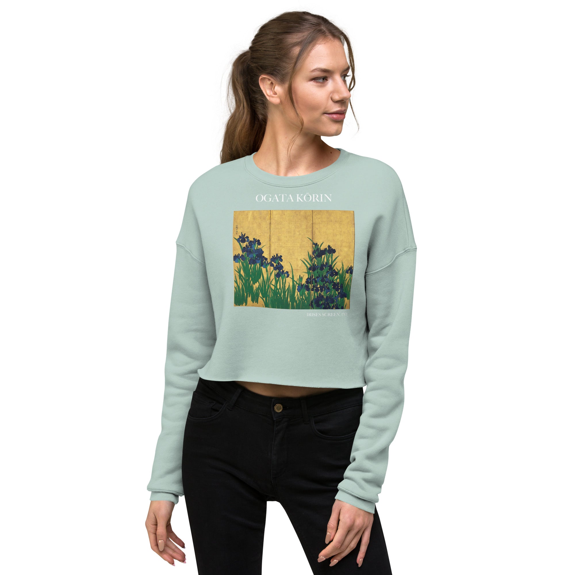 Ogata Kōrin 'Irises Screen' Famous Painting Cropped Sweatshirt | Premium Art Cropped Sweatshirt