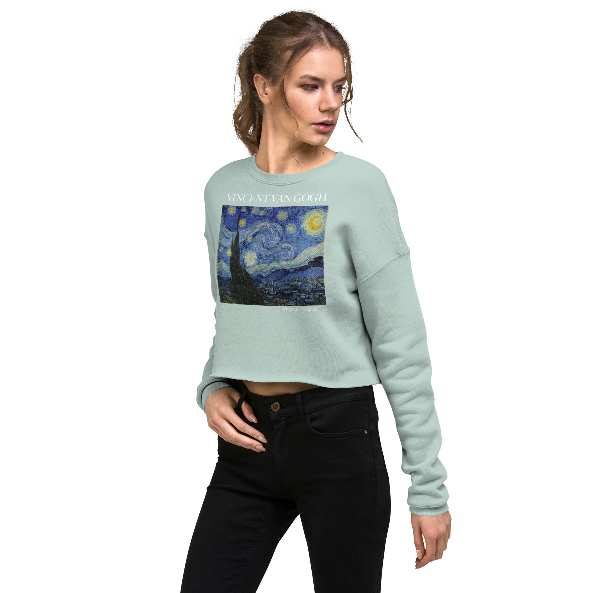 Kurzes Sweatshirt „Sternennacht“ von Vincent van Gogh, berühmtes Gemälde | Kurzes Sweatshirt mit Premium-Kunstmotiv