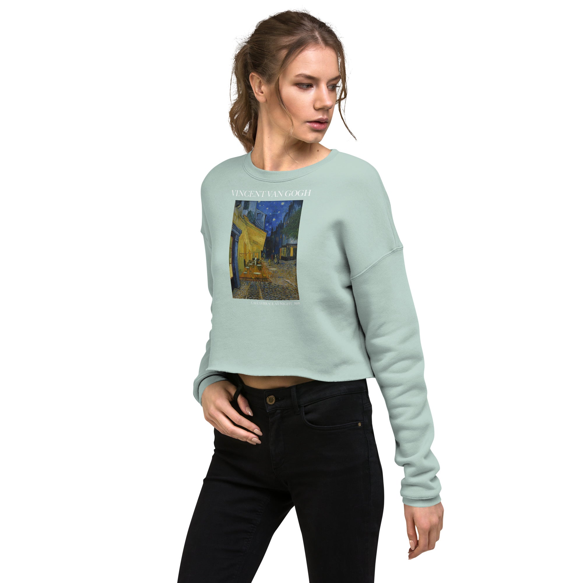 Vincent van Gogh 'Café Terrace at Night' Famous Painting Cropped Sweatshirt | Premium Art Cropped Sweatshirt