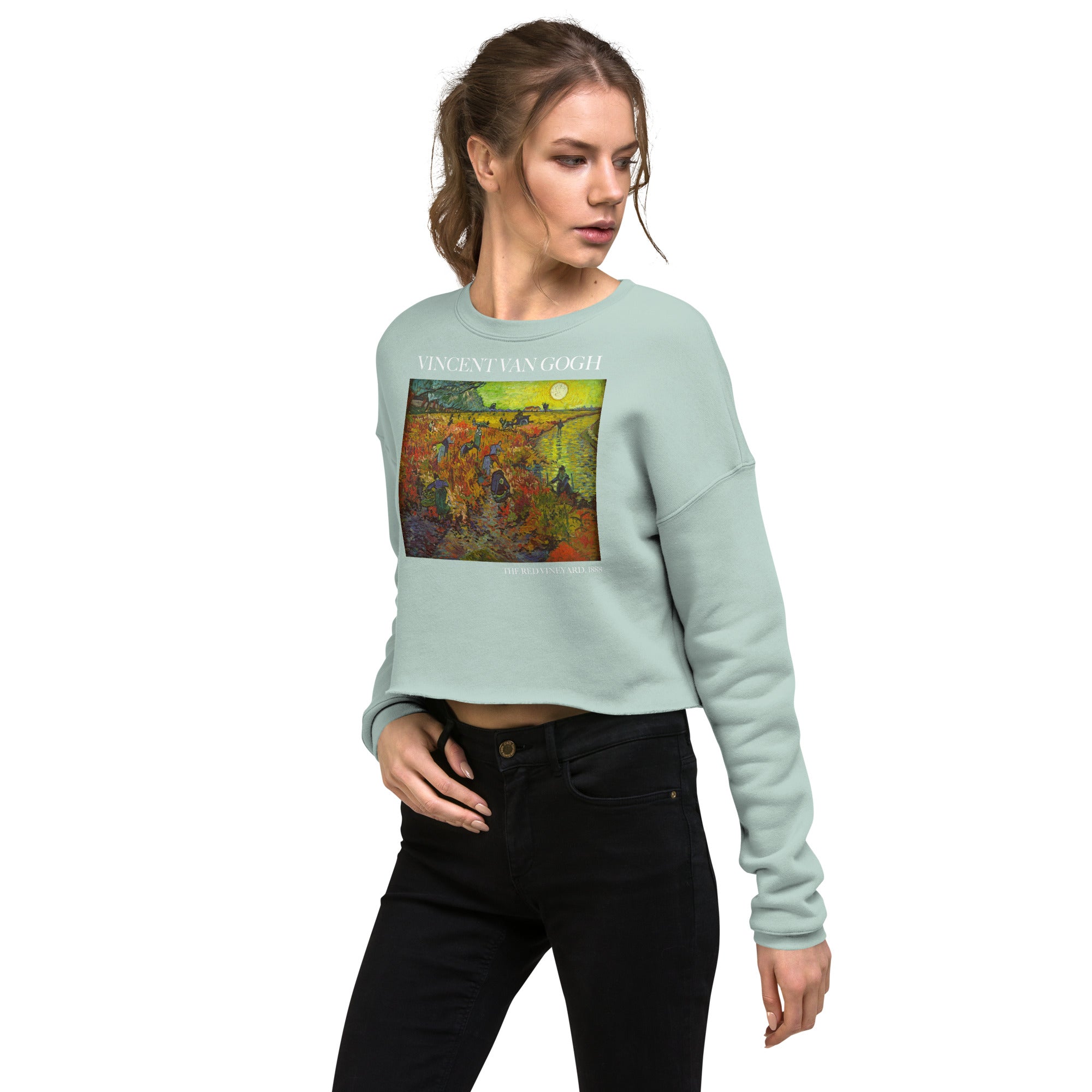 Kurzes Sweatshirt „Der rote Weinberg“ von Vincent van Gogh, berühmtes Gemälde | Kurzes Sweatshirt mit Premium-Kunstmotiv