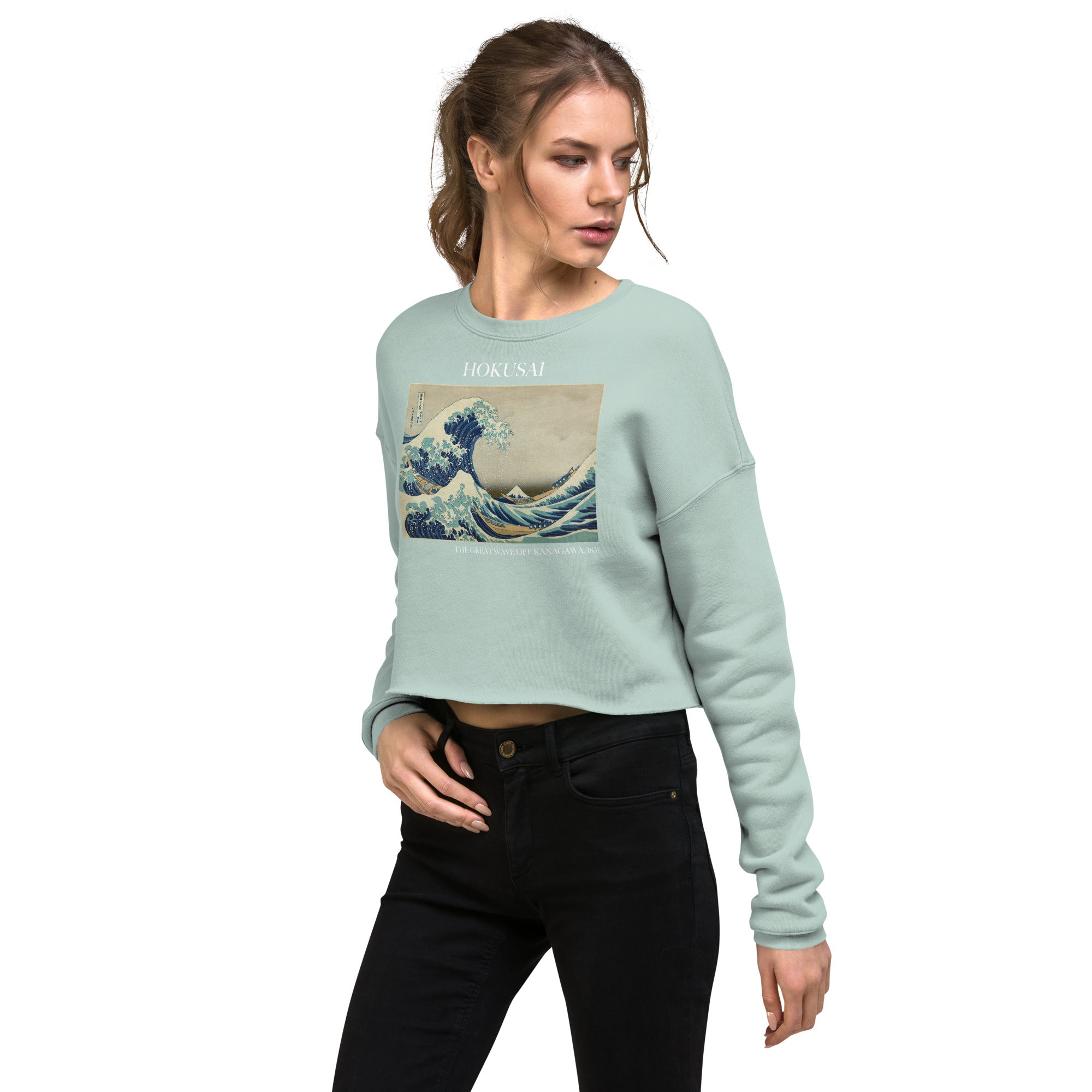Hokusai 'The Great Wave off Kanagawa' Famous Painting Cropped Sweatshirt | Premium Art Cropped Sweatshirt