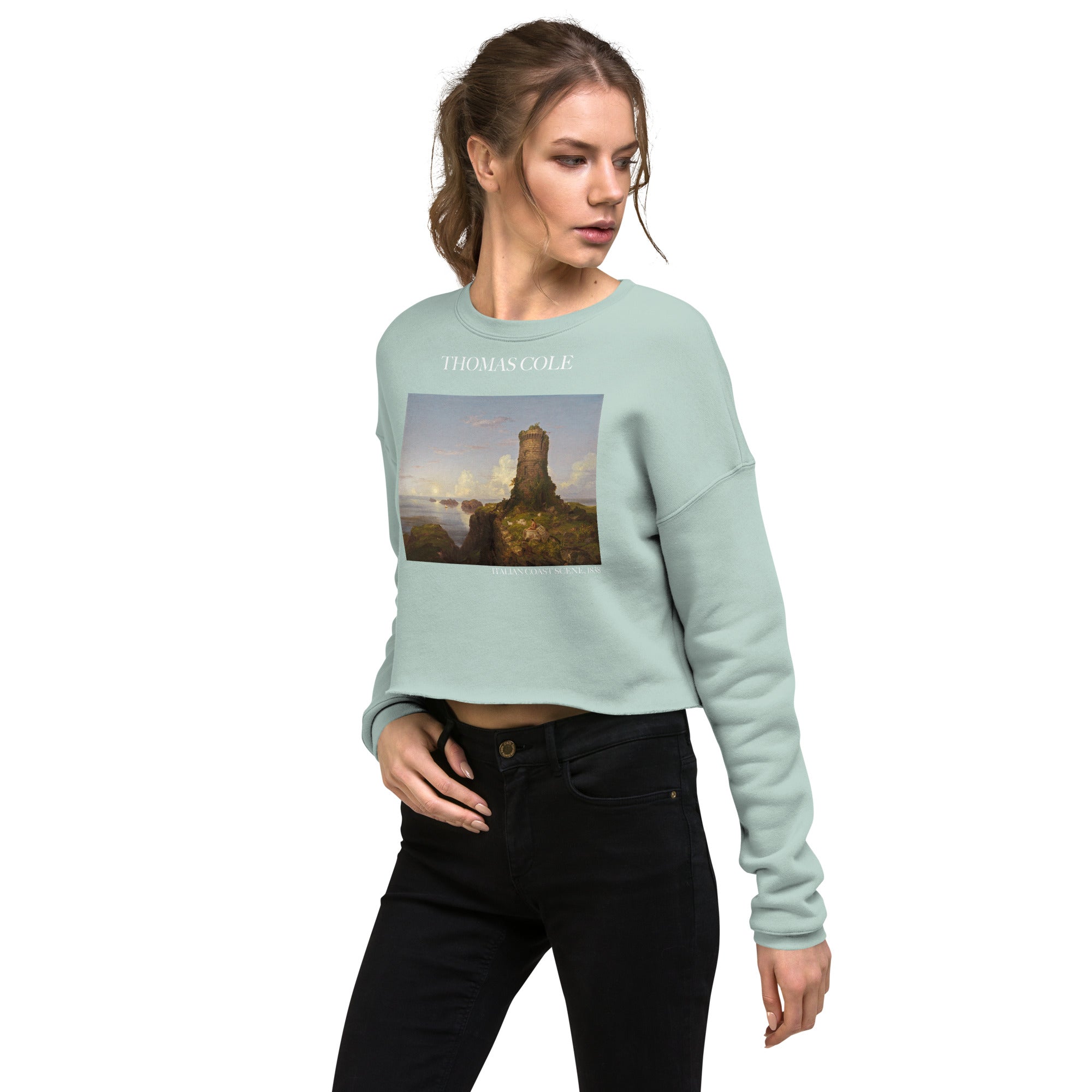 Thomas Cole 'Italian Coast Scene' Famous Painting Cropped Sweatshirt | Premium Art Cropped Sweatshirt