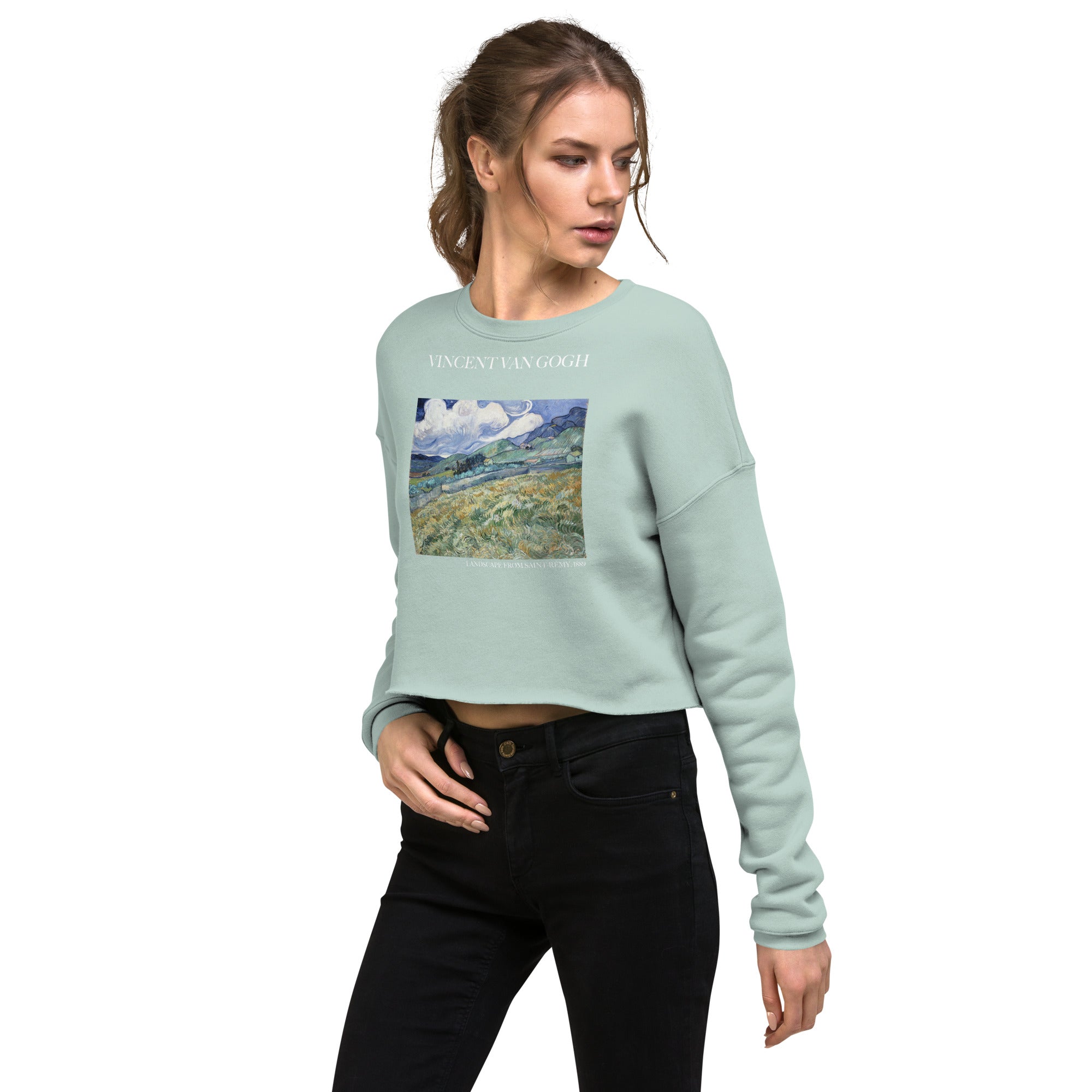 Vincent van Gogh 'Landscape from Saint-Rémy' Famous Painting Cropped Sweatshirt | Premium Art Cropped Sweatshirt