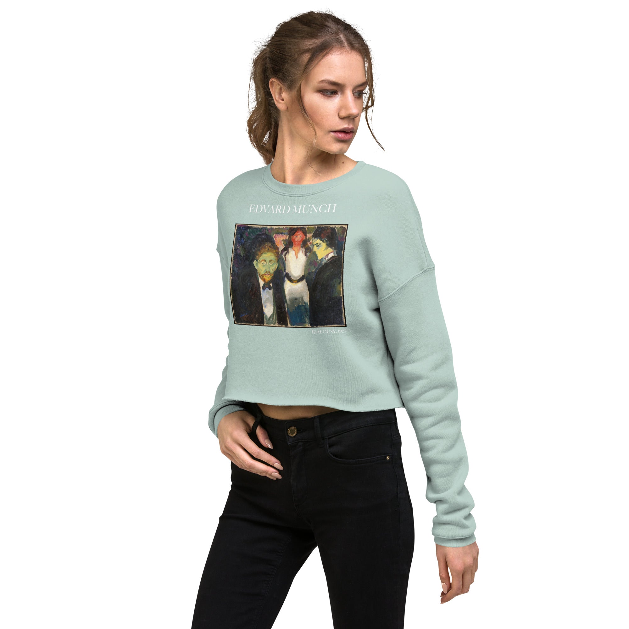 Edvard Munch 'Jealousy' Famous Painting Cropped Sweatshirt | Premium Art Cropped Sweatshirt