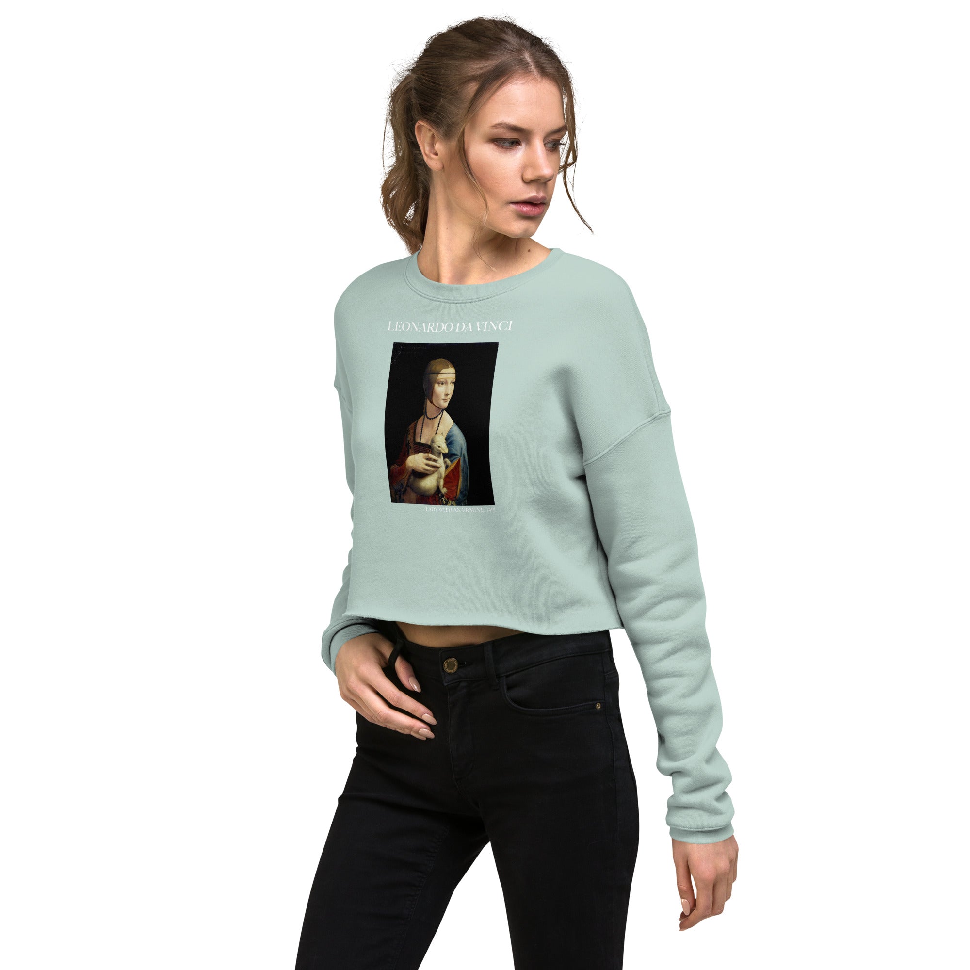 Leonardo da Vinci 'Lady with an Ermine' Famous Painting Cropped Sweatshirt | Premium Art Cropped Sweatshirt