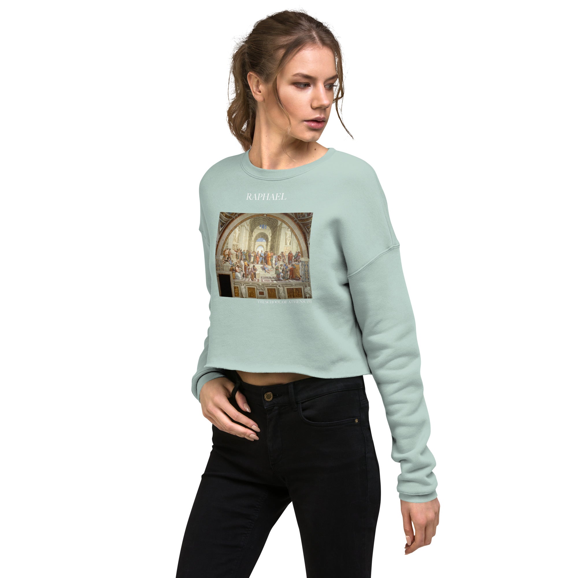 Raphael 'The School of Athens' Famous Painting Cropped Sweatshirt | Premium Art Cropped Sweatshirt