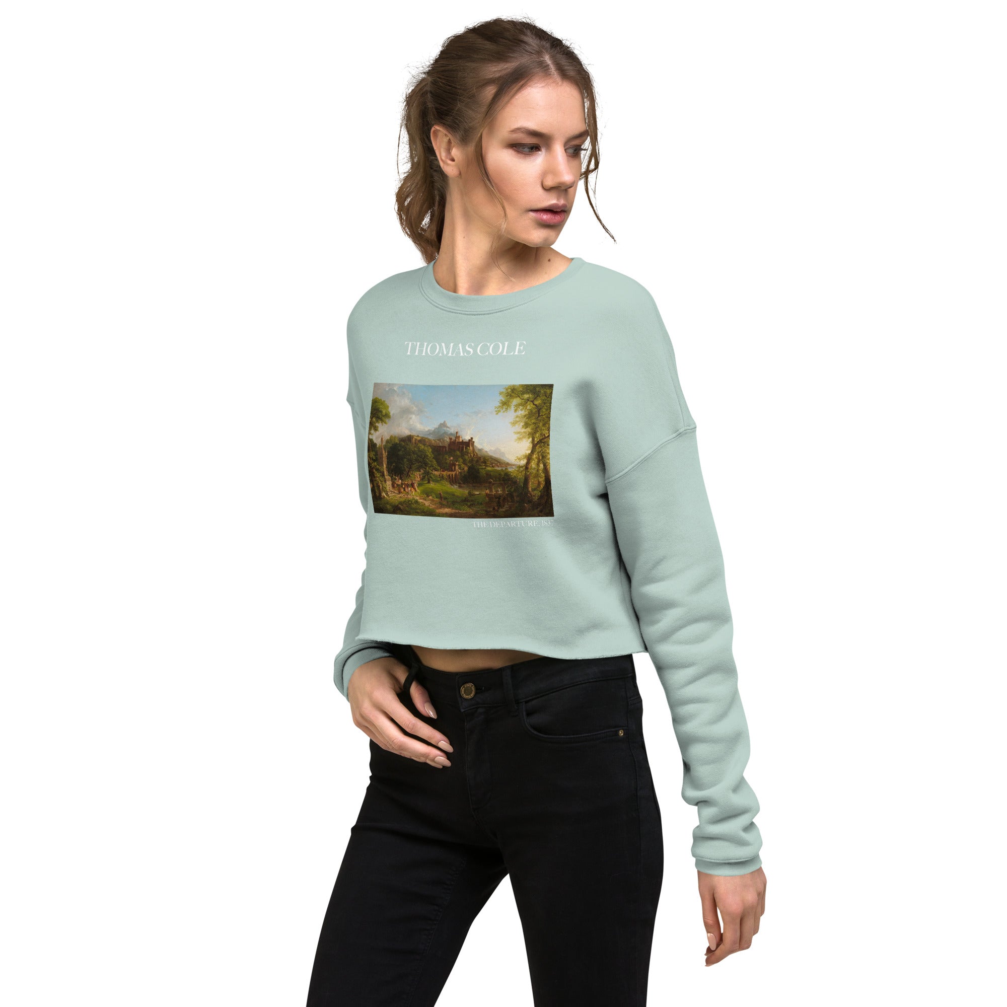 Thomas Cole 'The Departure' Famous Painting Cropped Sweatshirt | Premium Art Cropped Sweatshirt