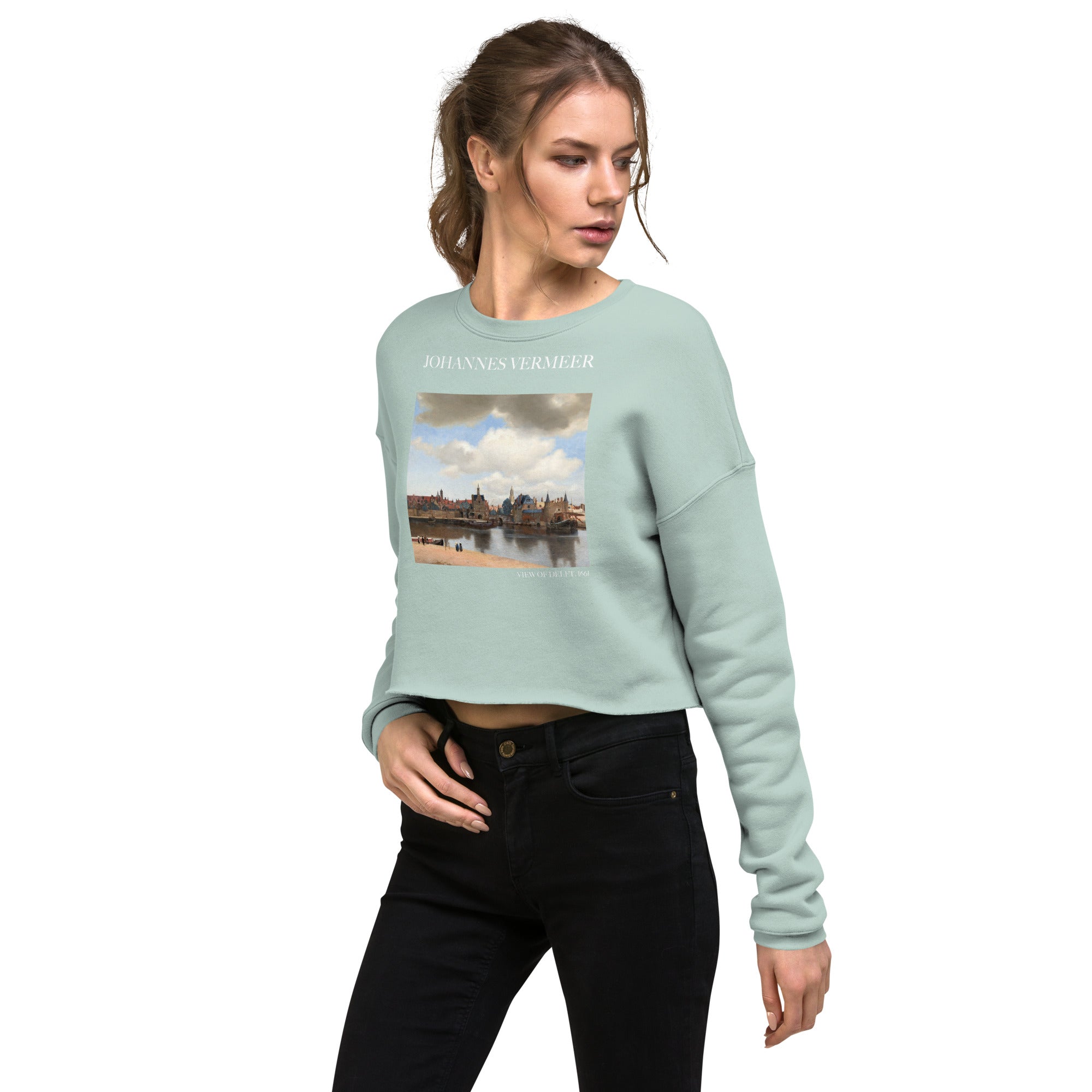 Johannes Vermeer 'View of Delft' Famous Painting Cropped Sweatshirt | Premium Art Cropped Sweatshirt