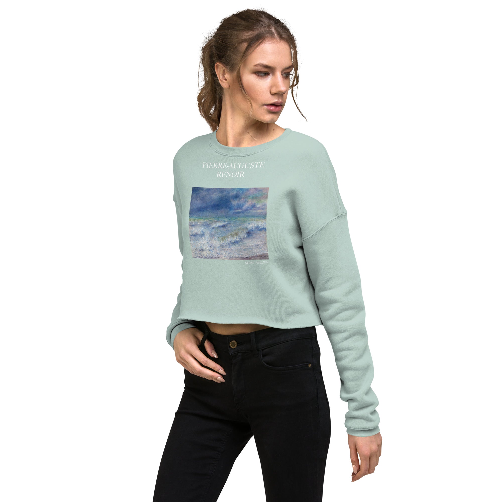 Pierre-Auguste Renoir 'Seascape' Famous Painting Cropped Sweatshirt | Premium Art Cropped Sweatshirt