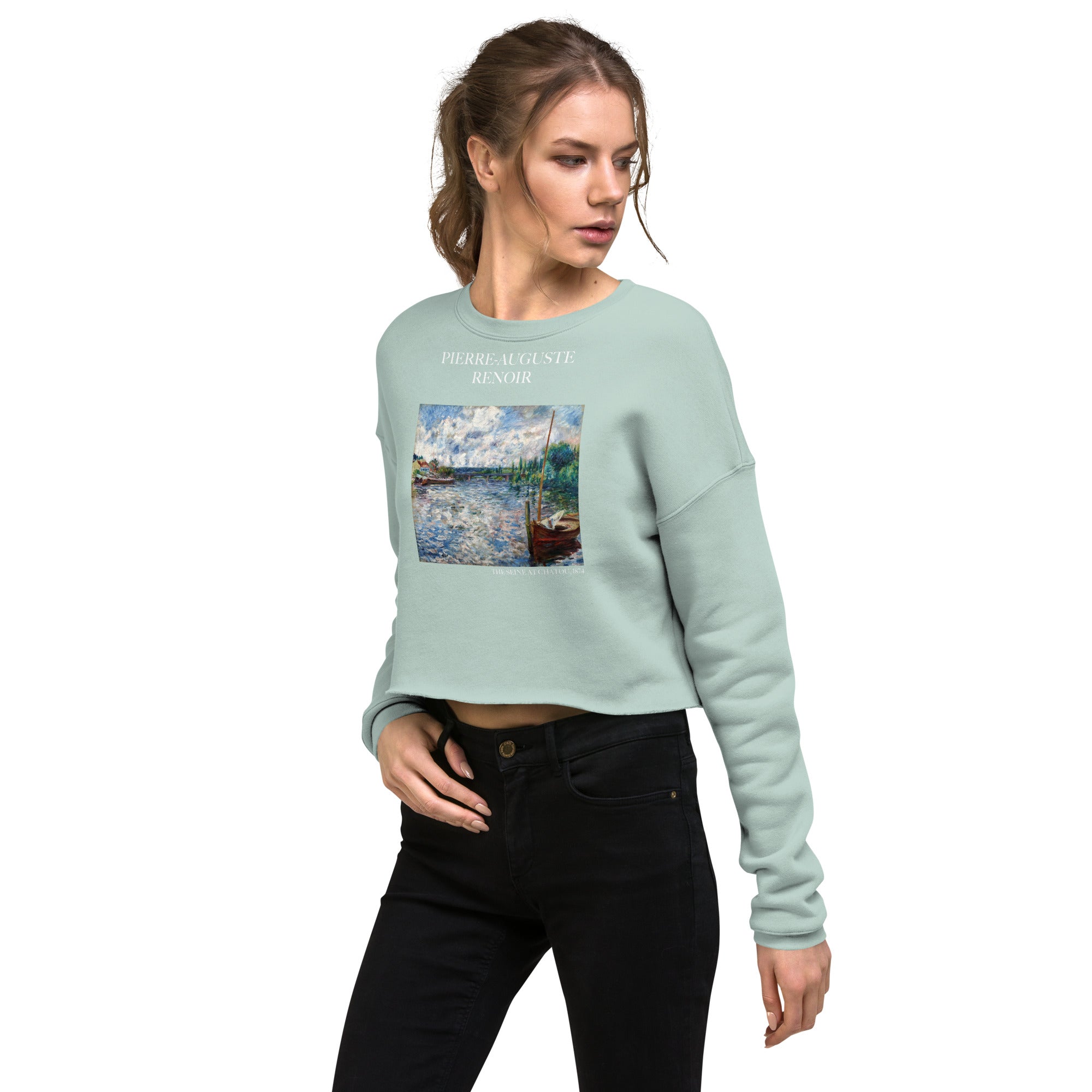 Pierre-Auguste Renoir 'The Seine at Chatou' Famous Painting Cropped Sweatshirt | Premium Art Cropped Sweatshirt