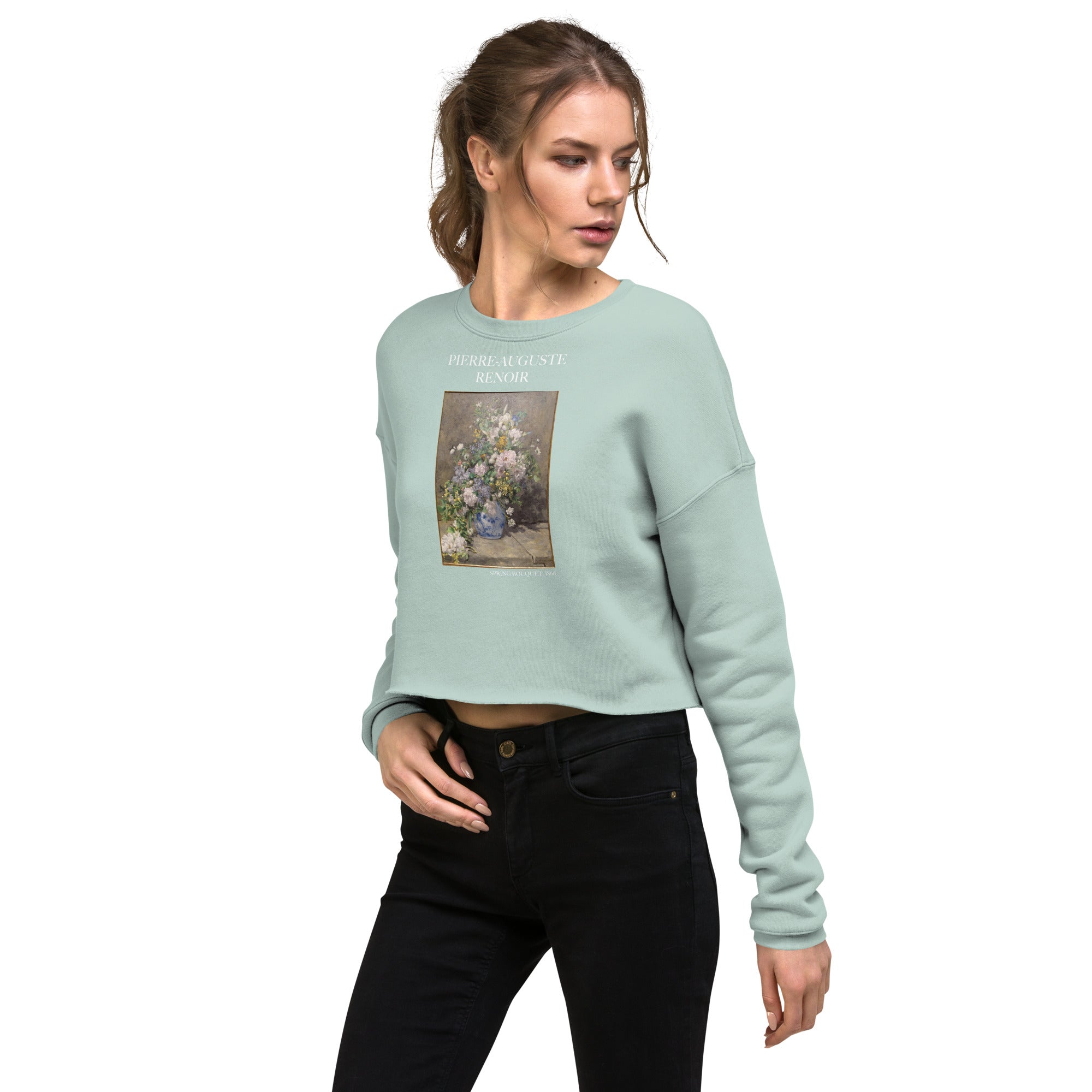 Pierre-Auguste Renoir 'Spring Bouquet' Famous Painting Cropped Sweatshirt | Premium Art Cropped Sweatshirt