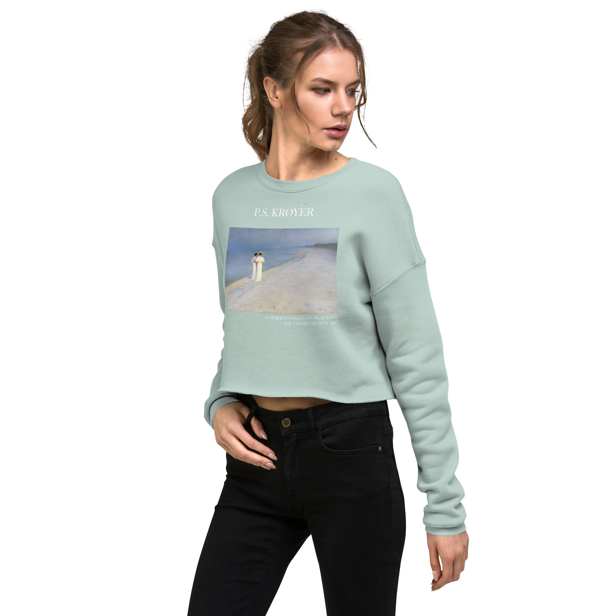 P.S. Krøyer 'Summer Evening on Skagen's Southern Beach' Famous Painting Cropped Sweatshirt | Premium Art Cropped Sweatshirt