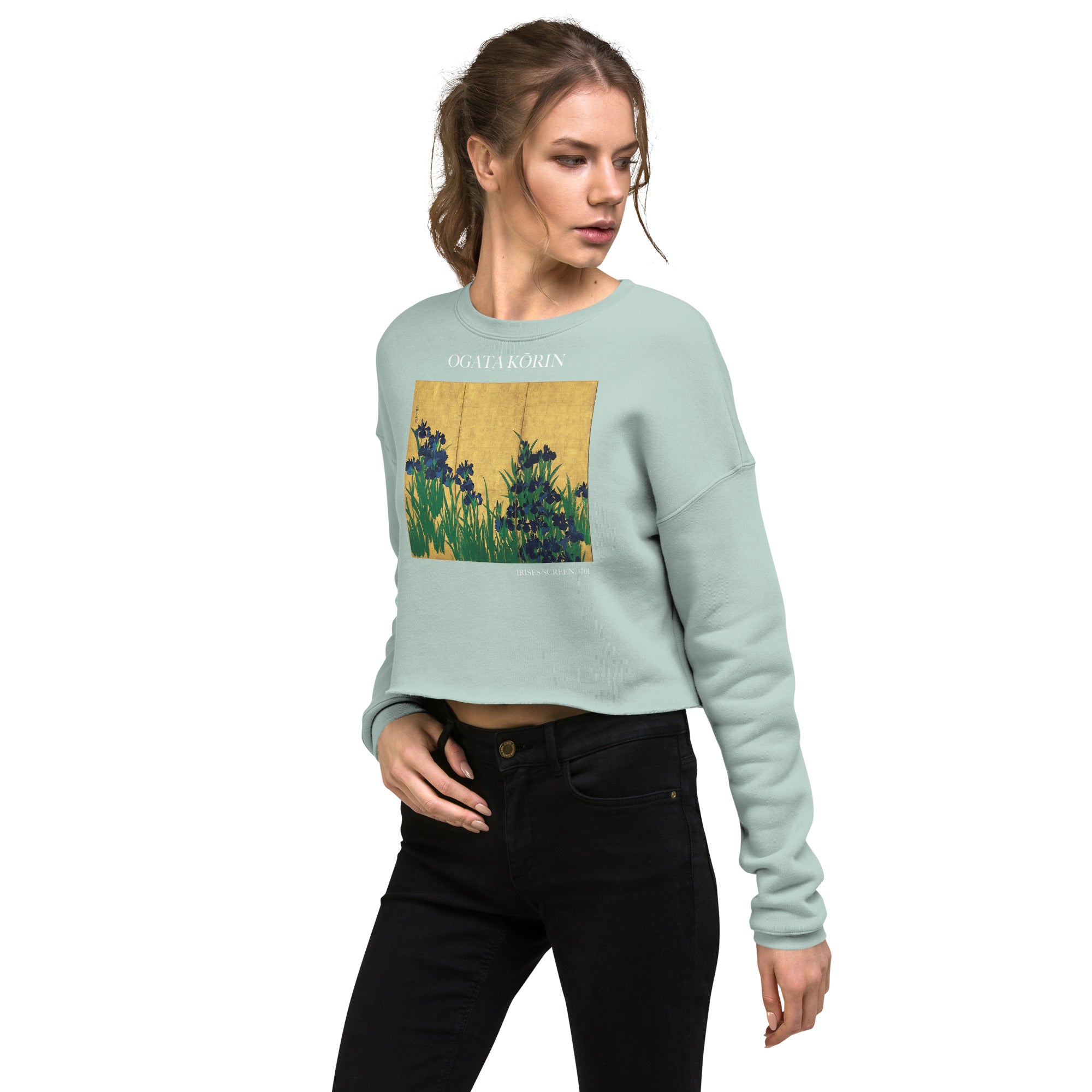 Ogata Kōrin 'Irises Screen' Famous Painting Cropped Sweatshirt | Premium Art Cropped Sweatshirt