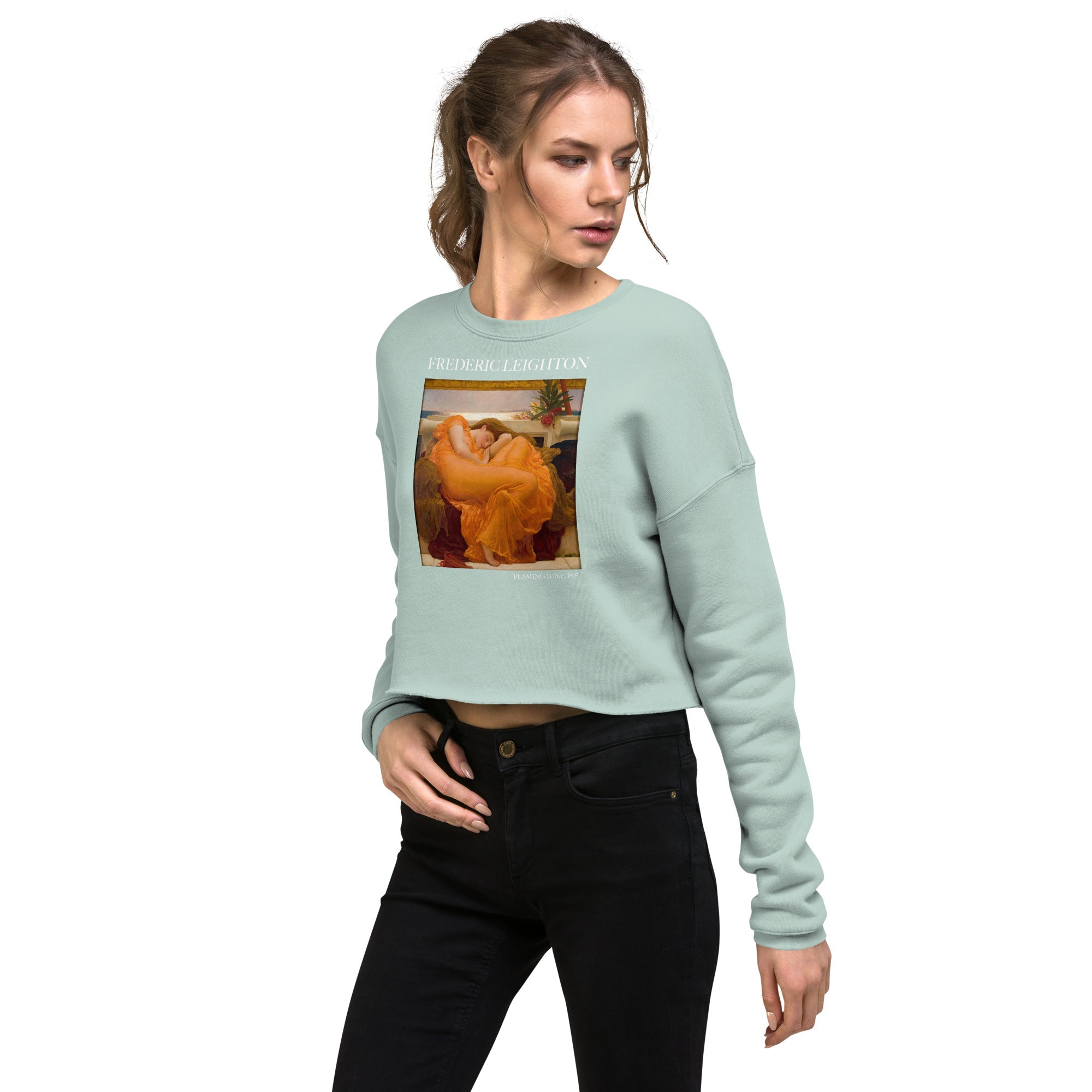 Kurzes Sweatshirt mit berühmtem Gemälde „Flaming June“ von Frederic Leighton | Kurzes Sweatshirt mit Premium-Kunstmotiv