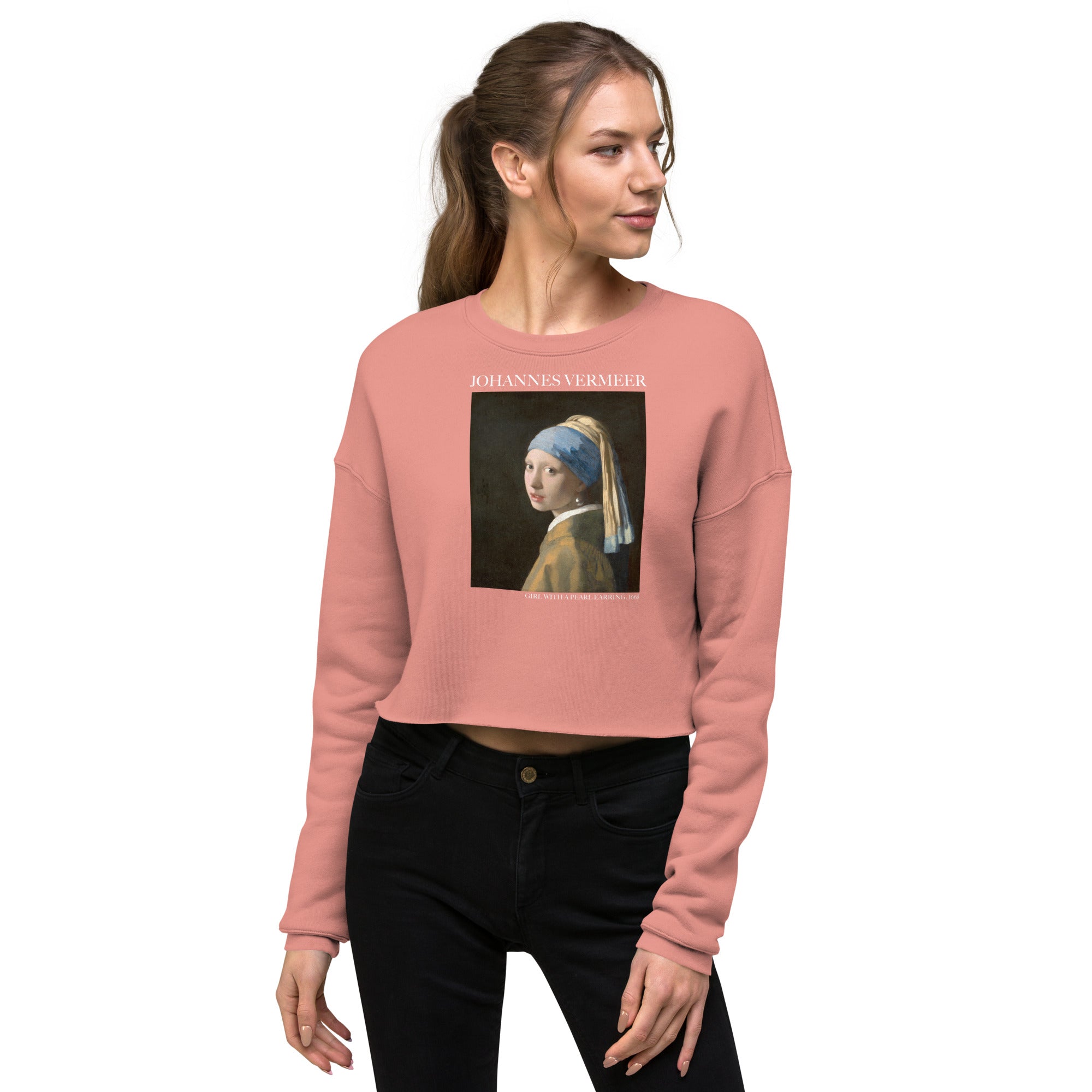 Johannes Vermeer 'Girl with a Pearl Earring' Famous Painting Cropped Sweatshirt | Premium Art Cropped Sweatshirt