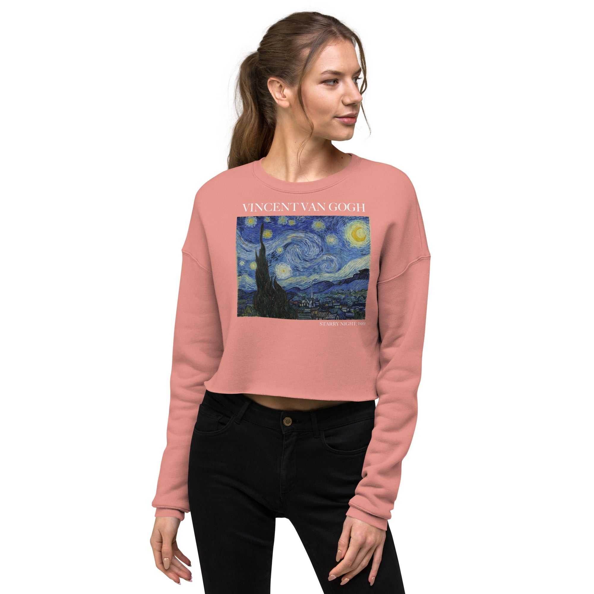 Kurzes Sweatshirt „Sternennacht“ von Vincent van Gogh, berühmtes Gemälde | Kurzes Sweatshirt mit Premium-Kunstmotiv