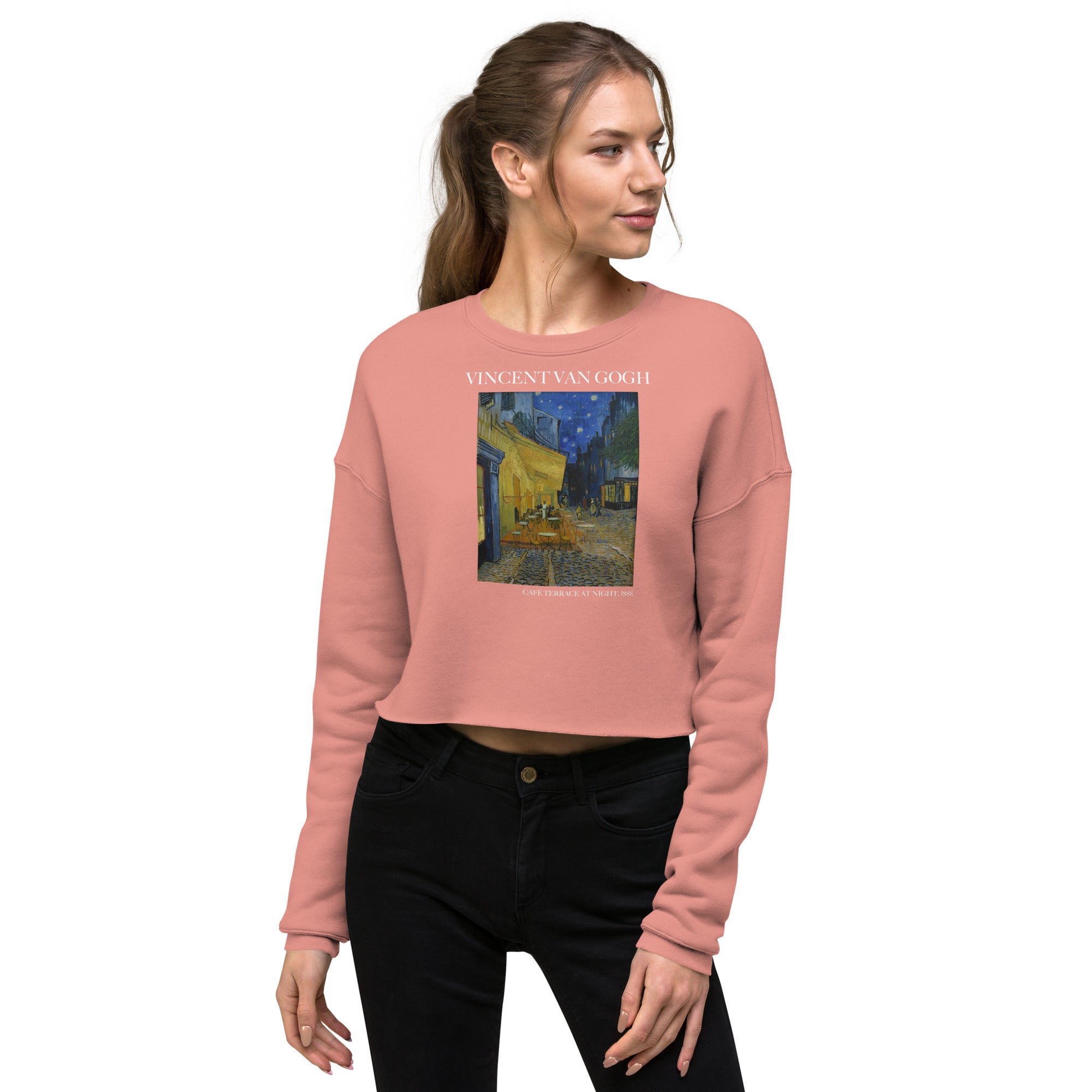 Vincent van Gogh 'Café Terrace at Night' Famous Painting Cropped Sweatshirt | Premium Art Cropped Sweatshirt