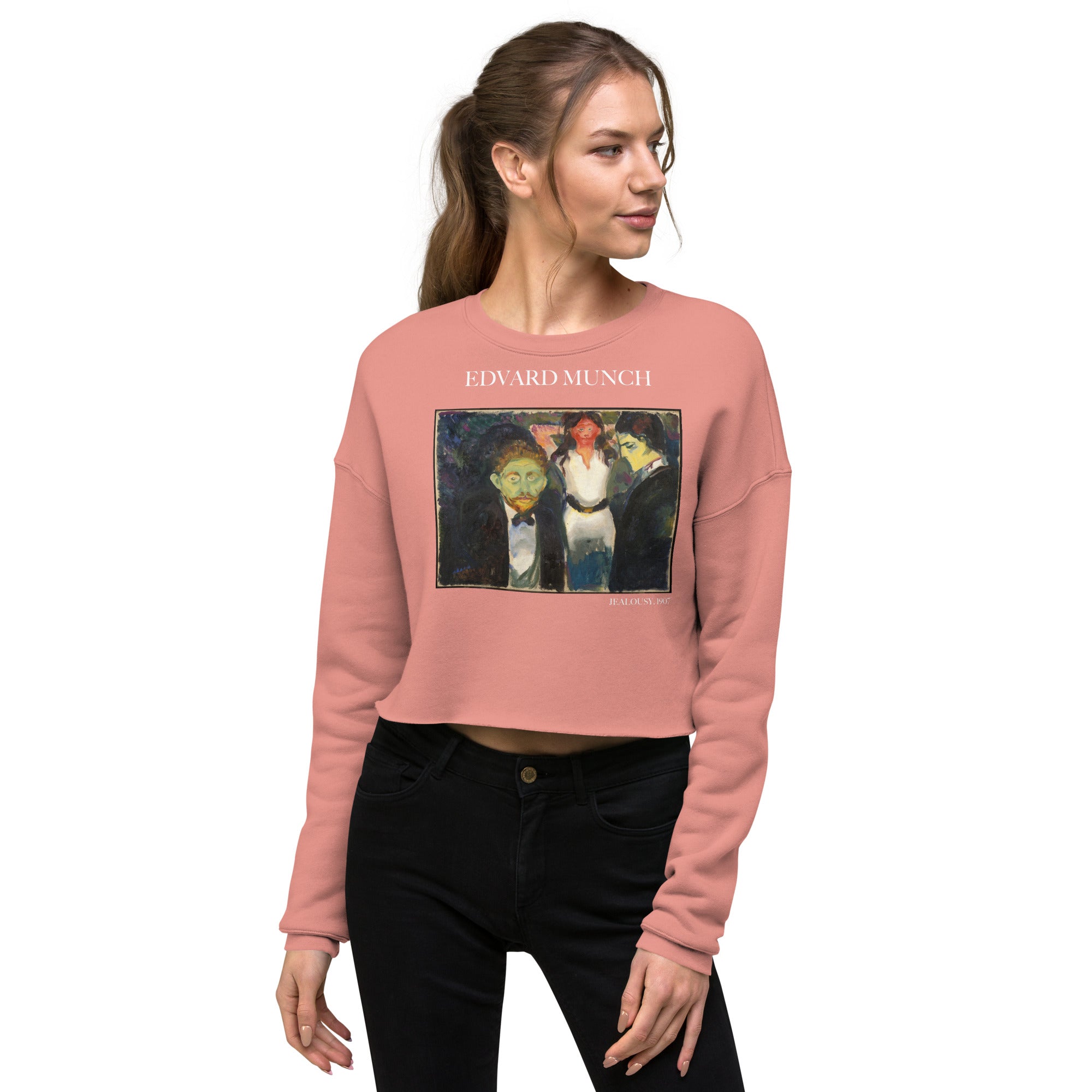 Edvard Munch 'Jealousy' Famous Painting Cropped Sweatshirt | Premium Art Cropped Sweatshirt