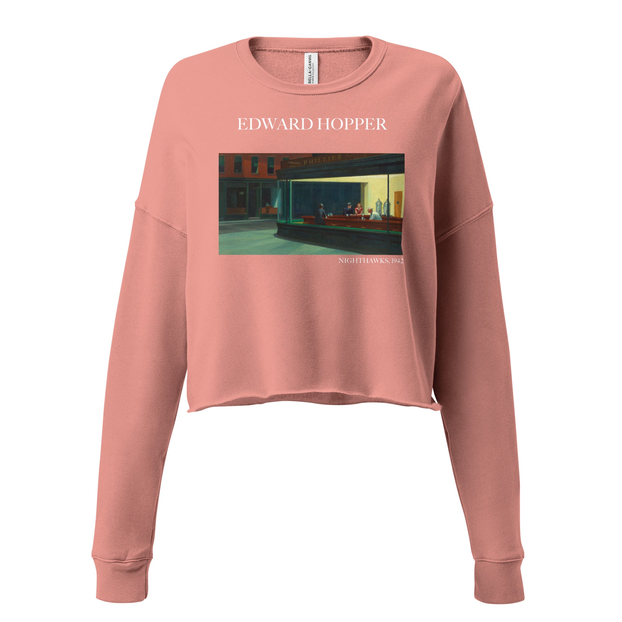 Edward Hopper 'Nighthawks' Famous Painting Cropped Sweatshirt | Premium Art Cropped Sweatshirt