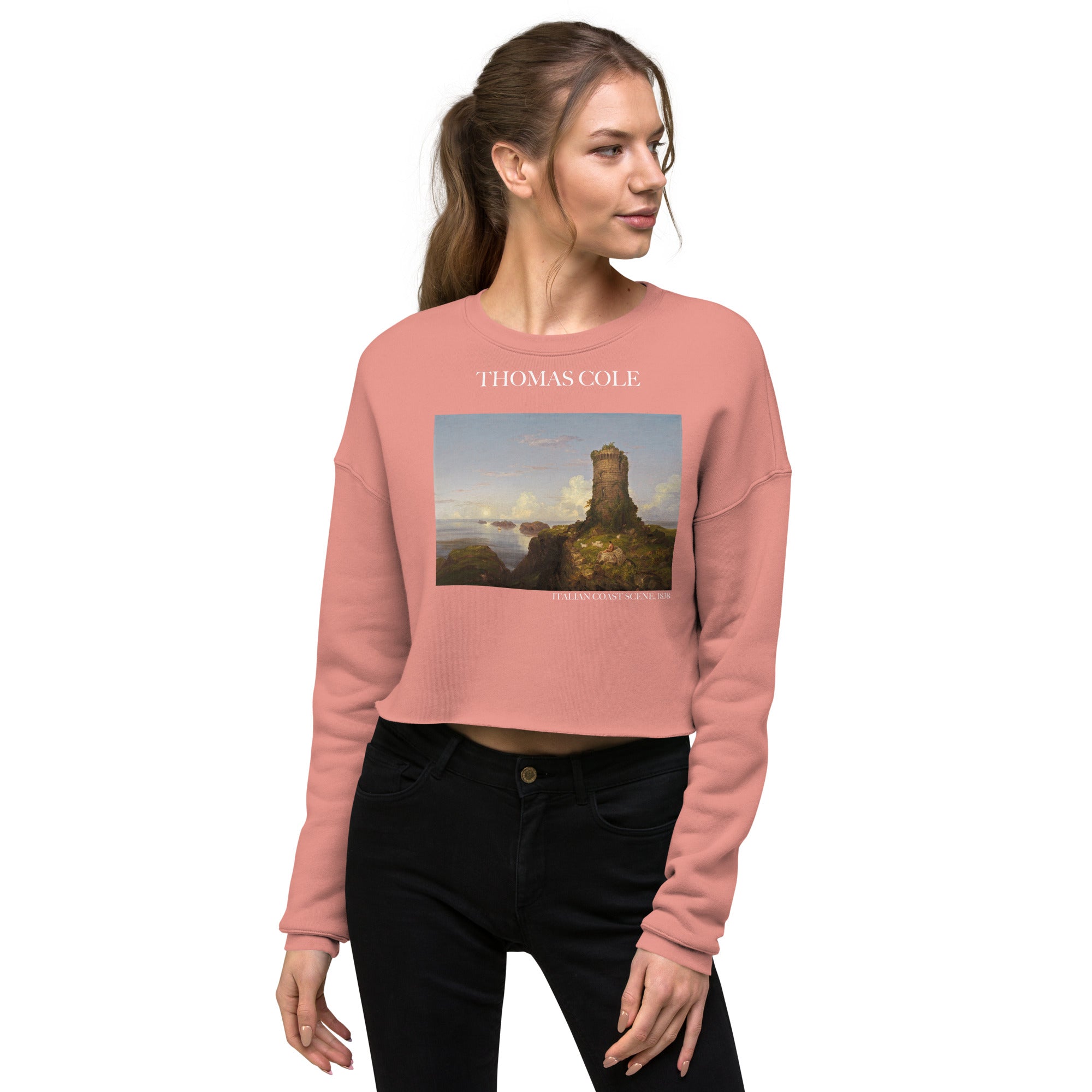 Thomas Cole 'Italian Coast Scene' Famous Painting Cropped Sweatshirt | Premium Art Cropped Sweatshirt