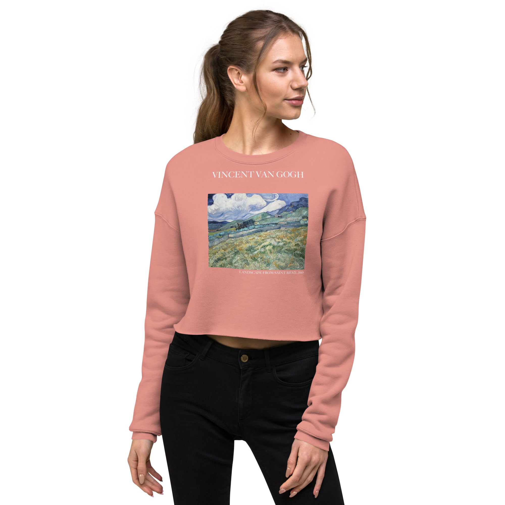 Vincent van Gogh 'Landscape from Saint-Rémy' Famous Painting Cropped Sweatshirt | Premium Art Cropped Sweatshirt