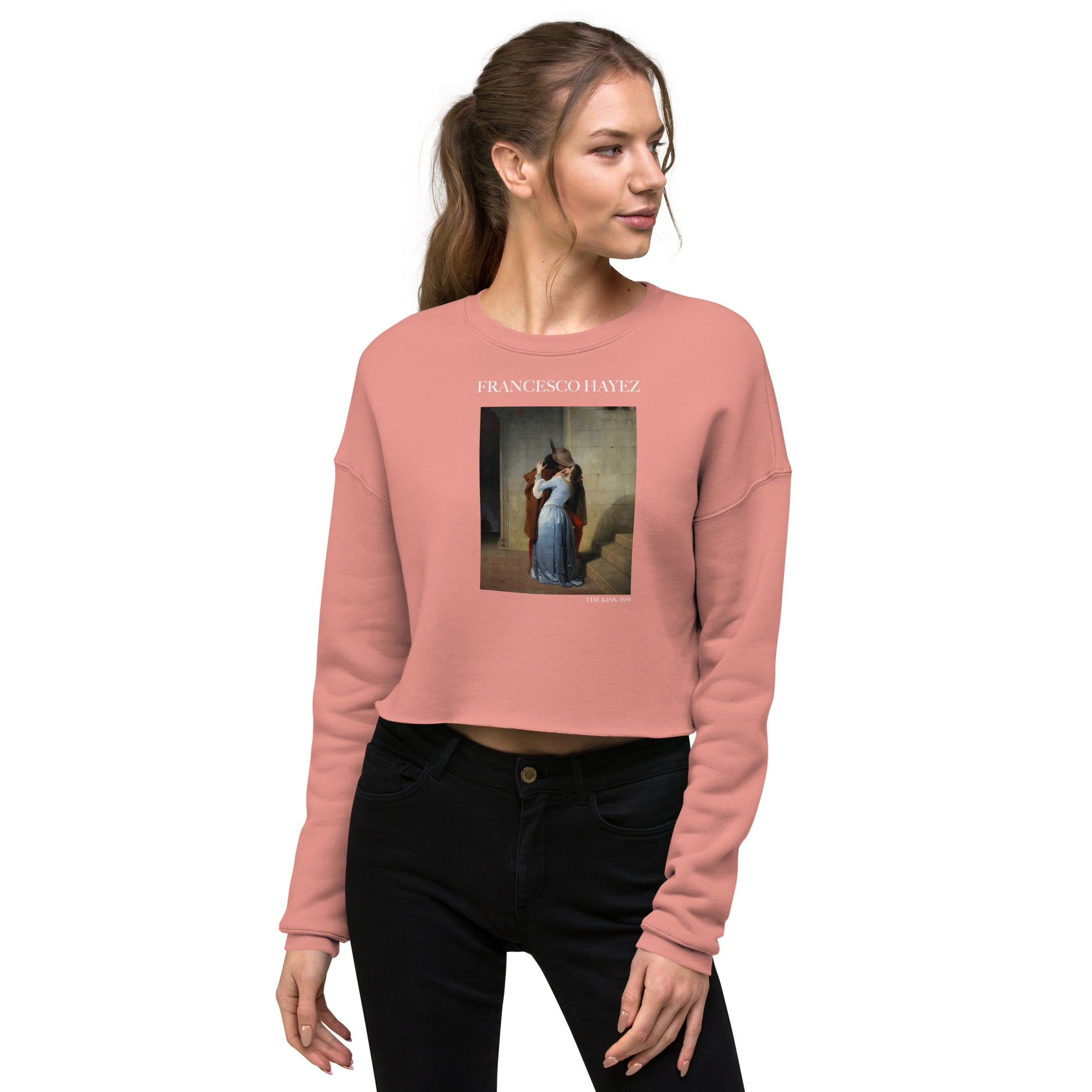 Kurzes Sweatshirt mit berühmtem Gemälde „Der Kuss“ von Francesco Hayez | Kurzes Sweatshirt mit Premium-Kunstmotiv