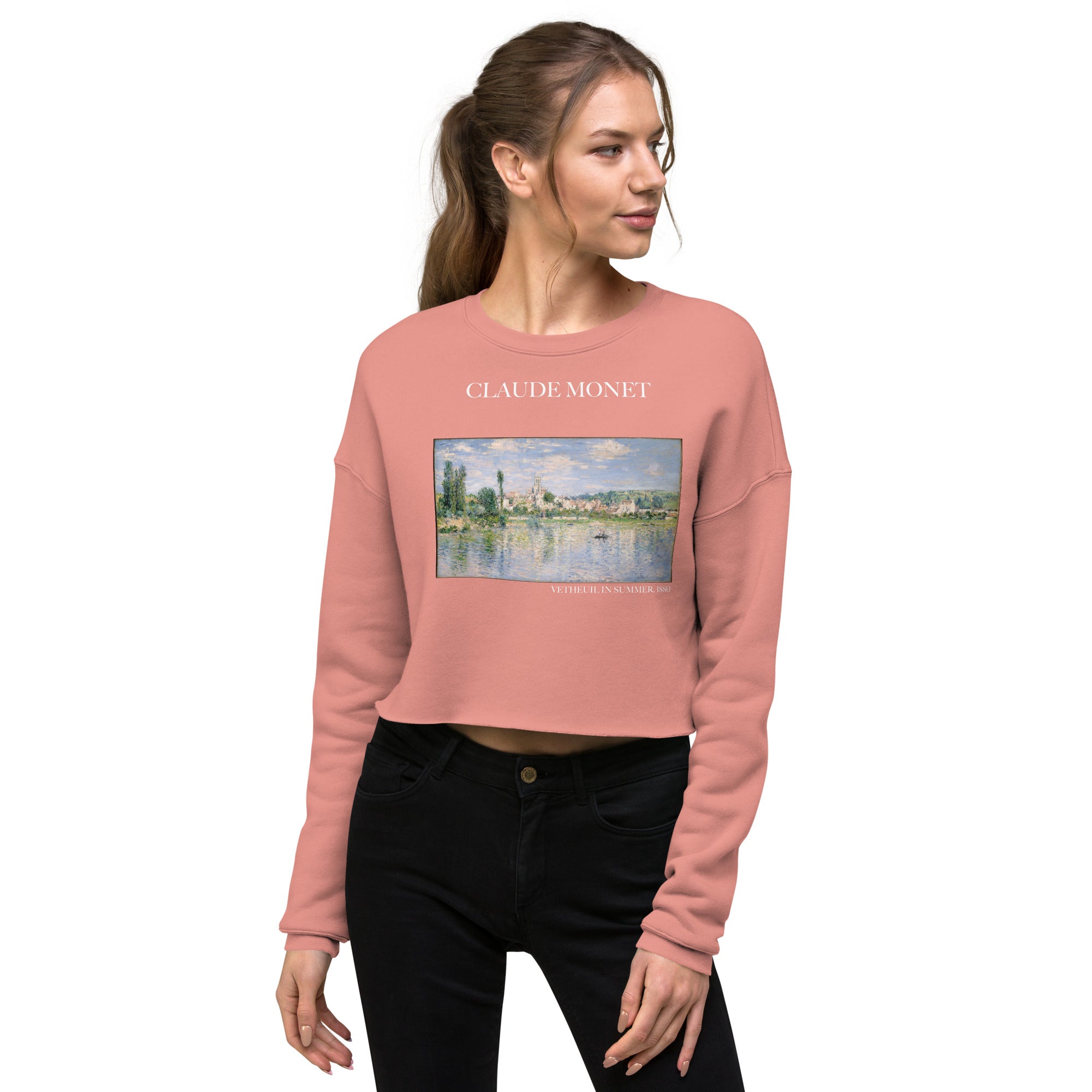 Claude Monet 'Vetheuil in Summer' Famous Painting Cropped Sweatshirt | Premium Art Cropped Sweatshirt