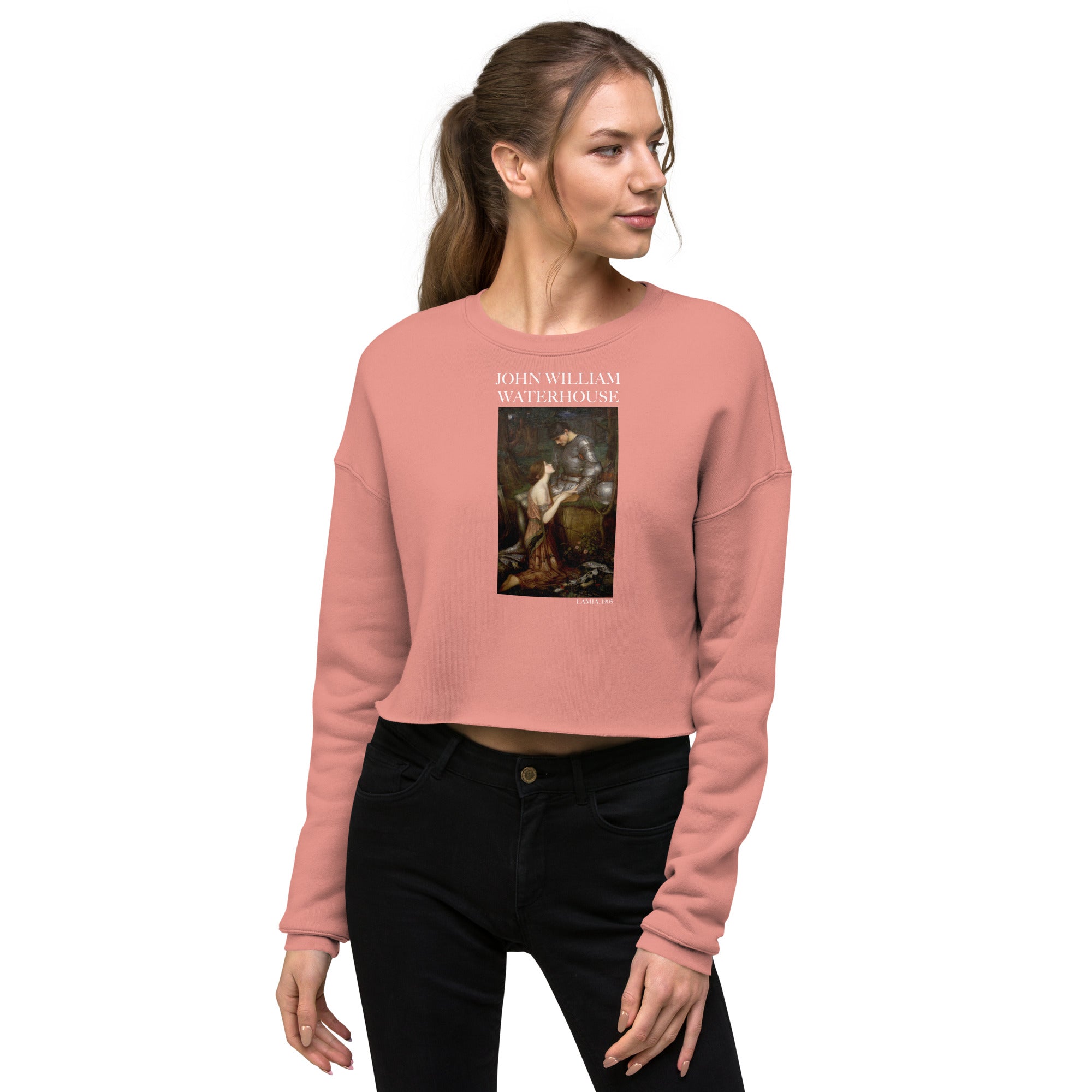 John William Waterhouse 'Lamia' Famous Painting Cropped Sweatshirt | Premium Art Cropped Sweatshirt