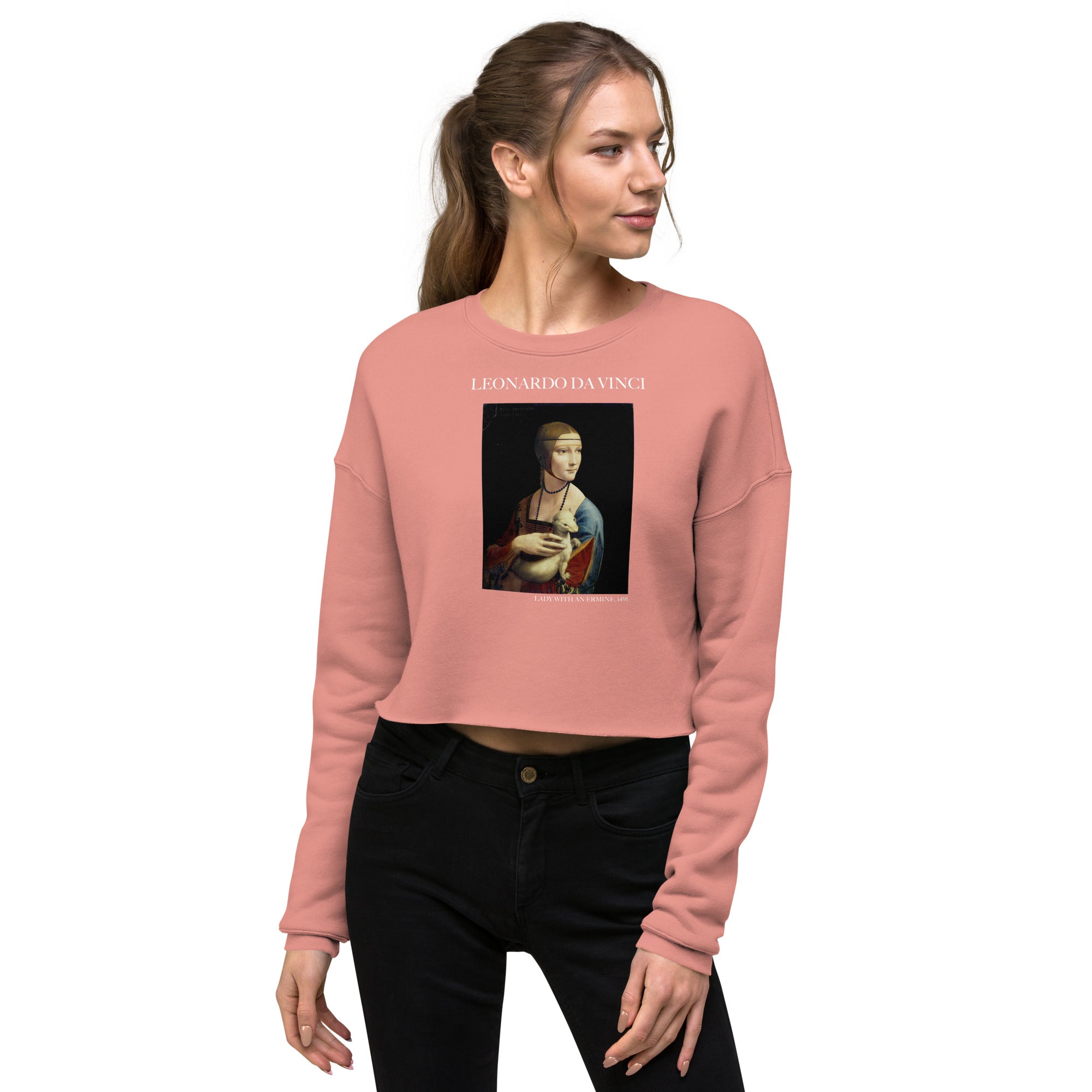 Leonardo da Vinci 'Lady with an Ermine' Famous Painting Cropped Sweatshirt | Premium Art Cropped Sweatshirt