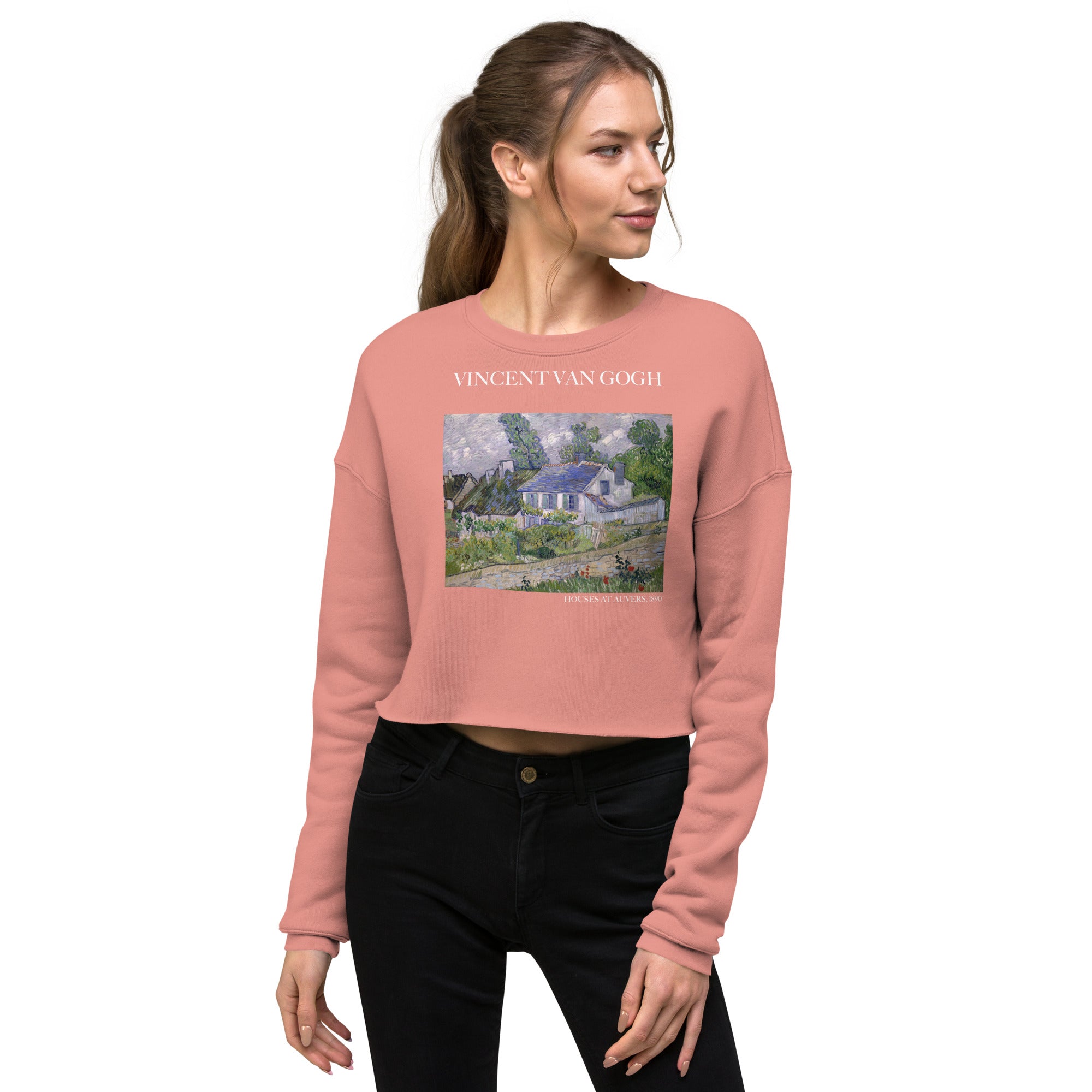 Vincent van Gogh 'Houses at Auvers' Famous Painting Cropped Sweatshirt | Premium Art Cropped Sweatshirt